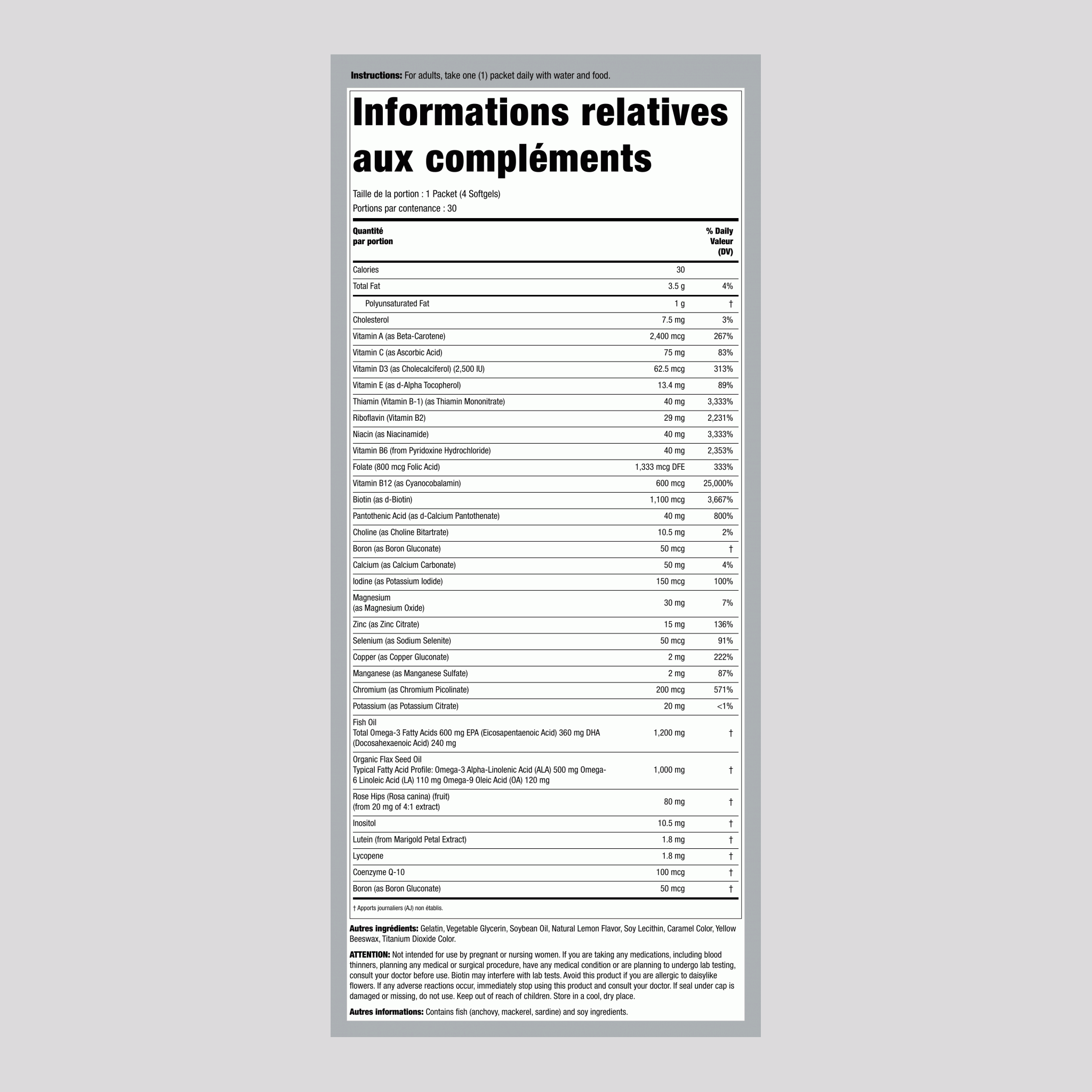 Pack de vitamines avec oméga-3 30 Paquets       