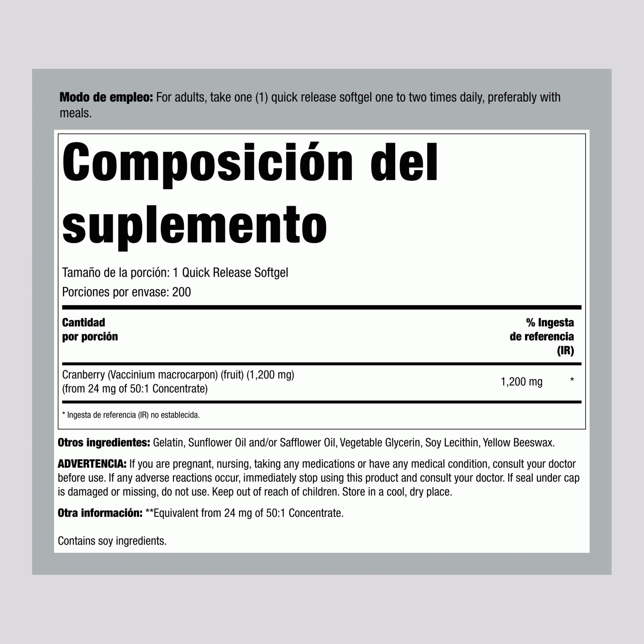 Extracto de arándano 1200 mg 200 Perlas     