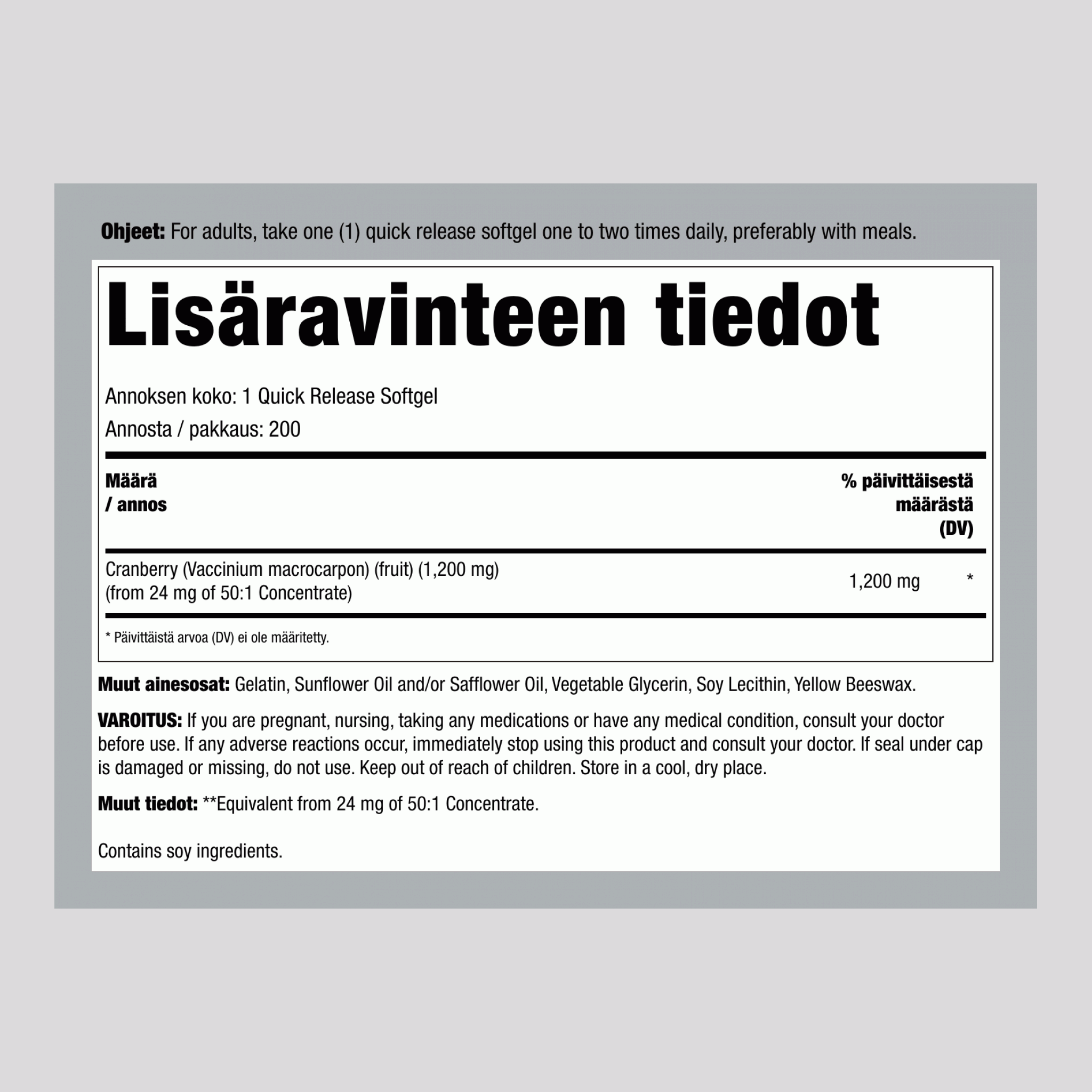 Karpalouute 1200 mg 200 Geelikapselit     