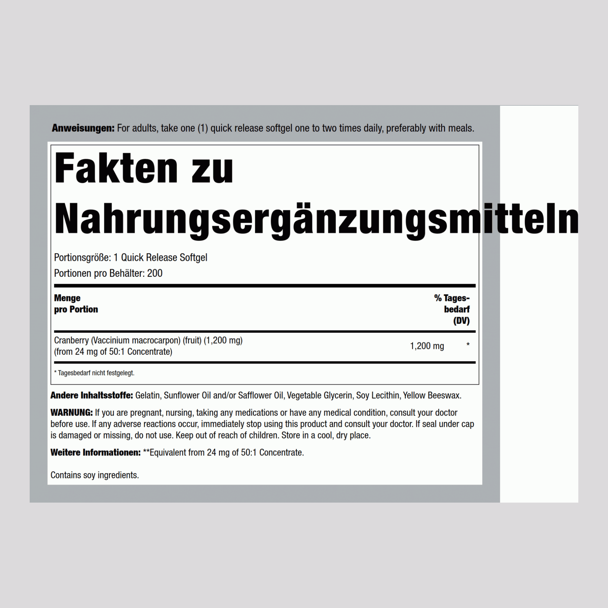 Preiselbeer-Extrakt 1200 mg 200 Weichkapseln     