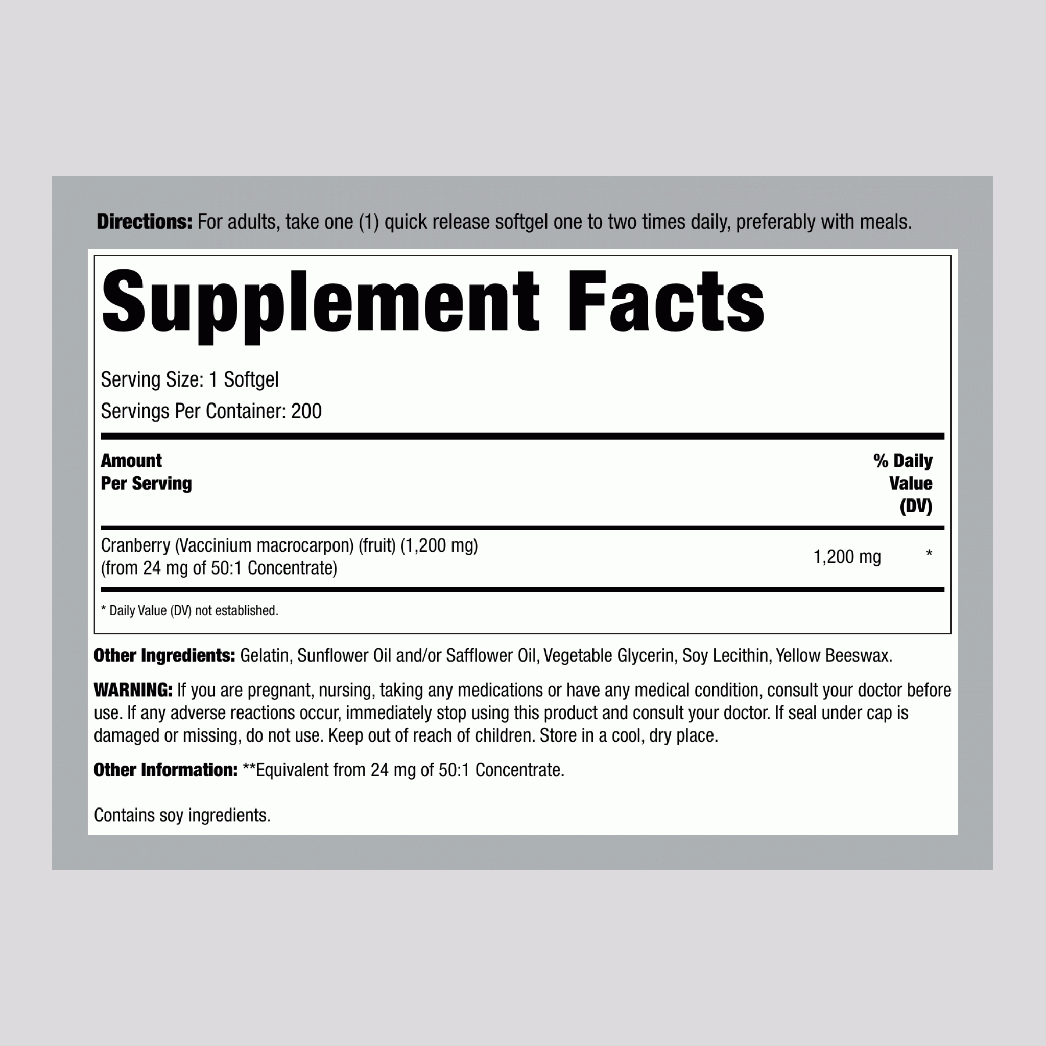 Cranberry Extract, 1200 mg, 200 Softgels, 2  Bottles