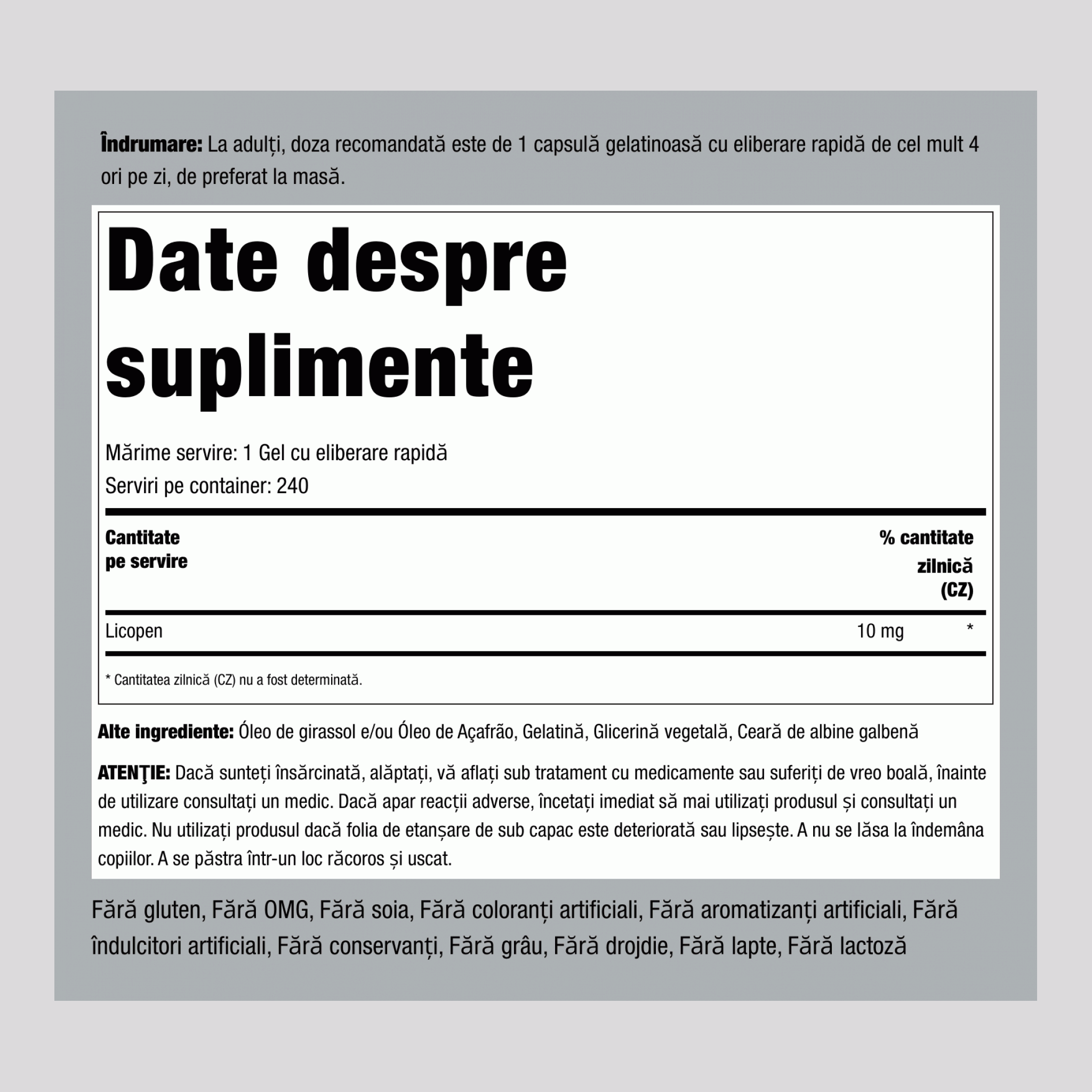 Licopen  10 mg 240 Geluri cu eliberare rapidă     