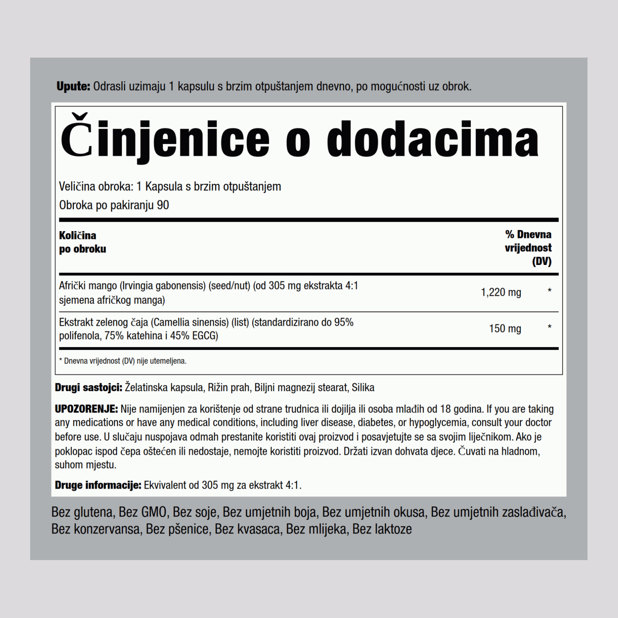 Mangue africaine et thé vert Forte concentration,  1220 mg 90 Gélules à libération rapide 2 Bouteilles