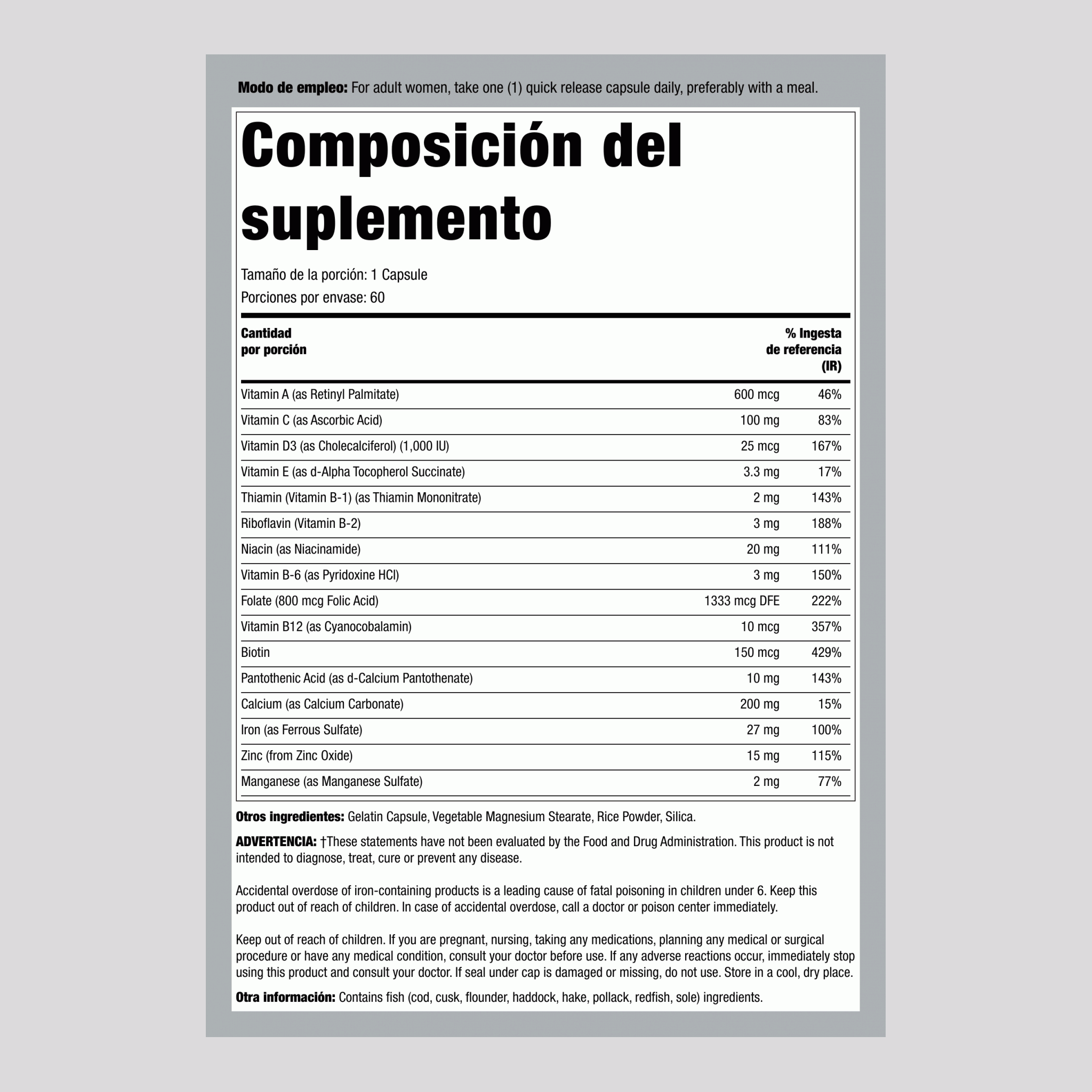 Prenatal Once Daily 60 Cápsulas de liberación rápida       