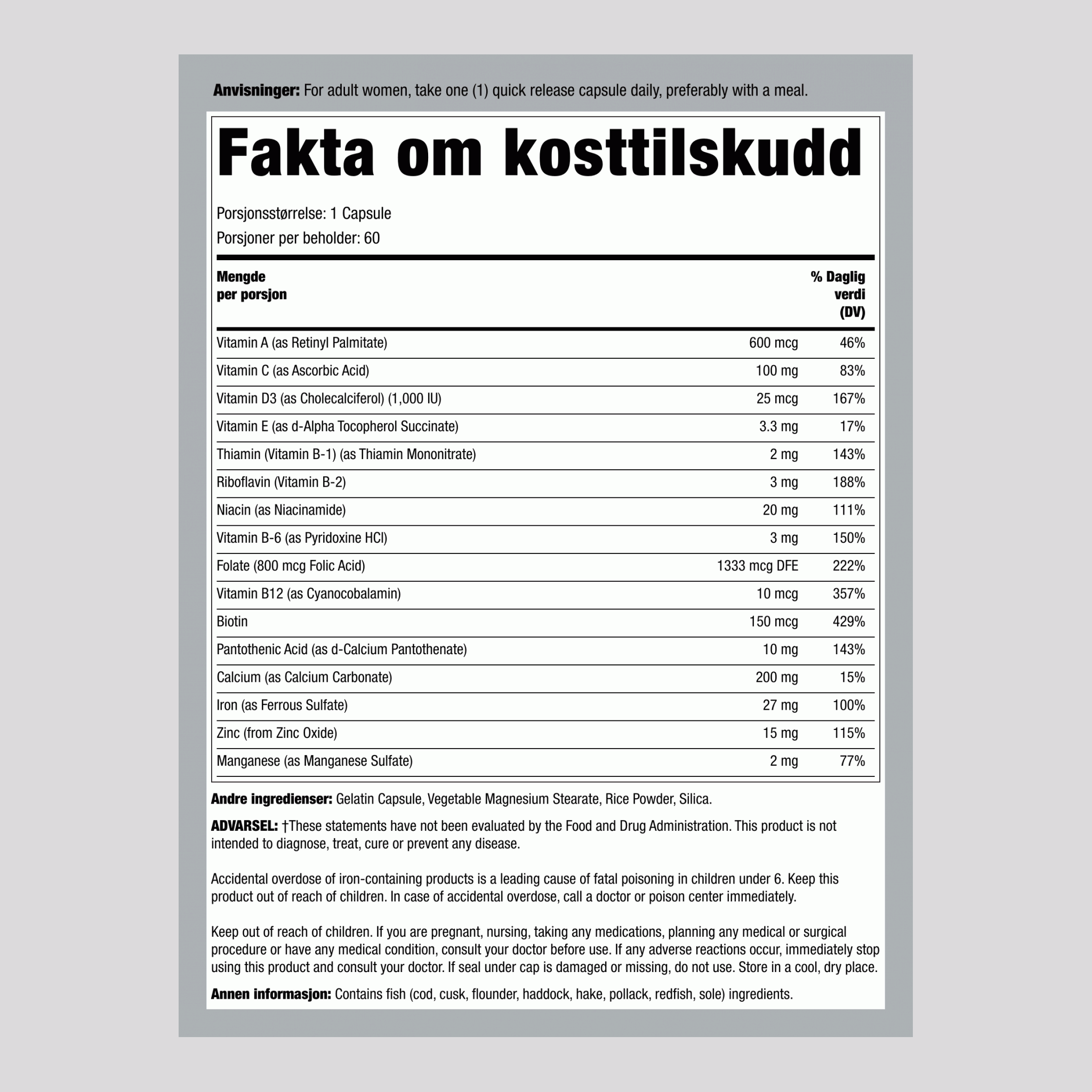 Prenatal én gang daglig 60 Hurtigvirkende kapsler       