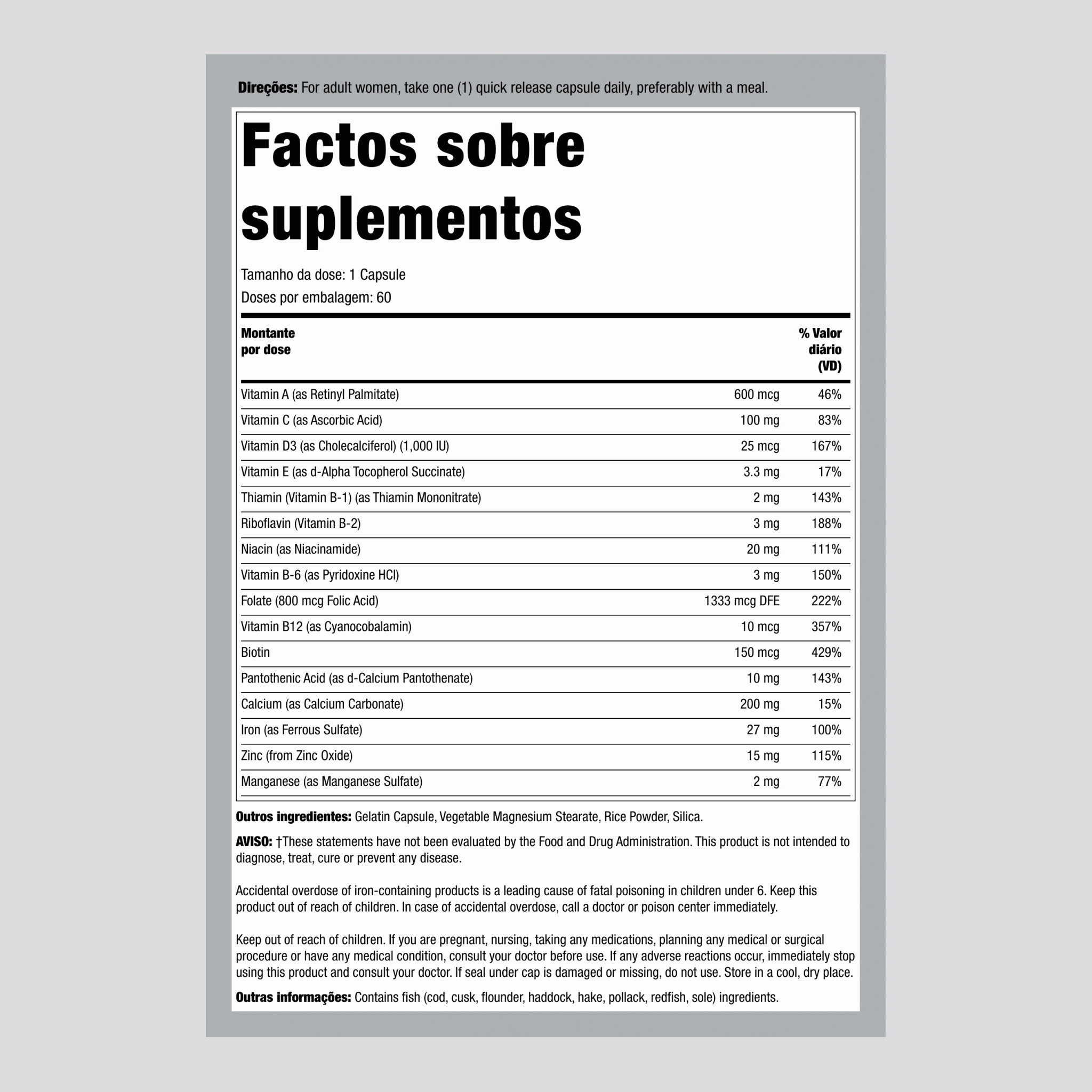 Pré-natal dose única diária 60 Cápsulas de Rápida Absorção       