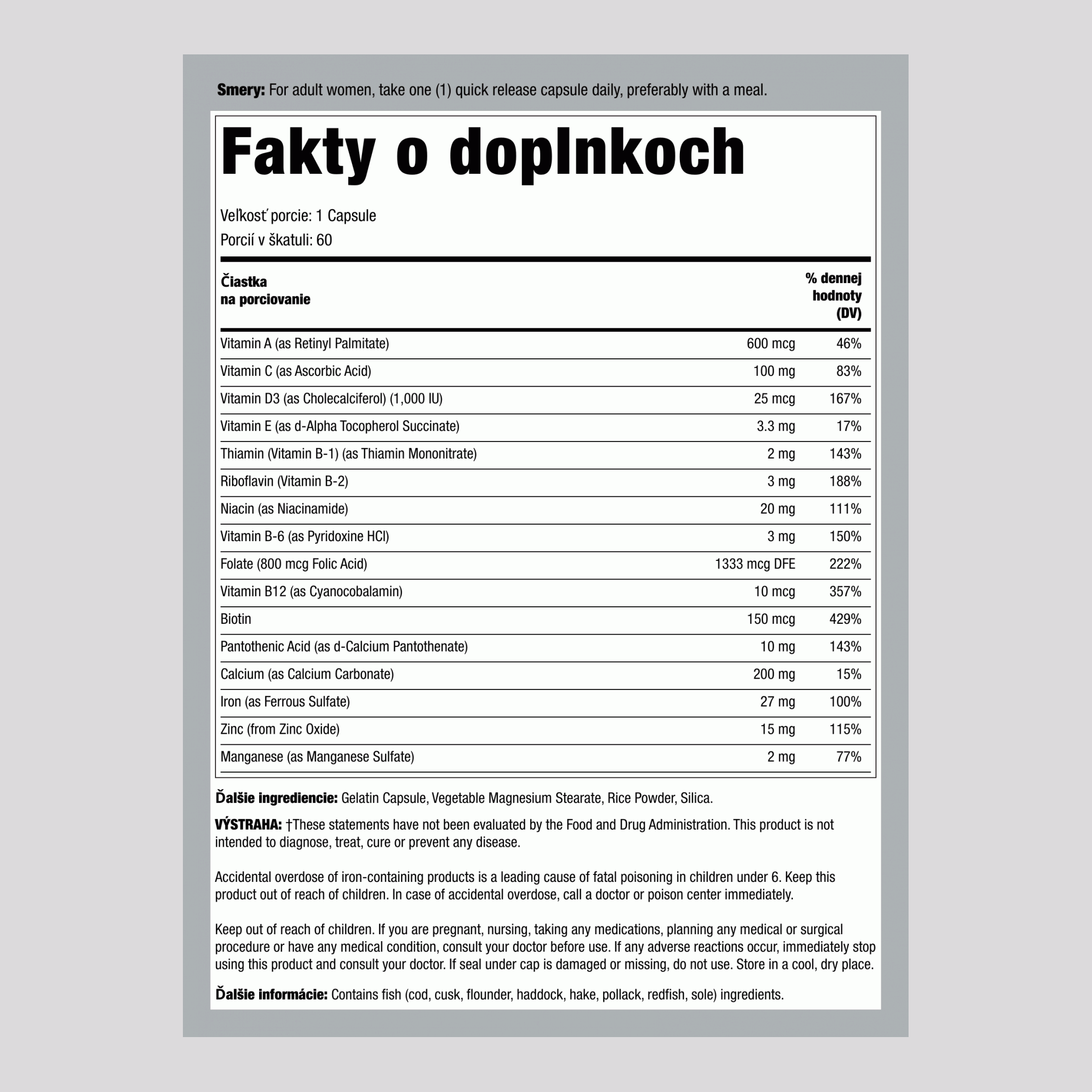 Pred pôrodom raz denne 60 Kapsule s rýchlym uvoľňovaním       