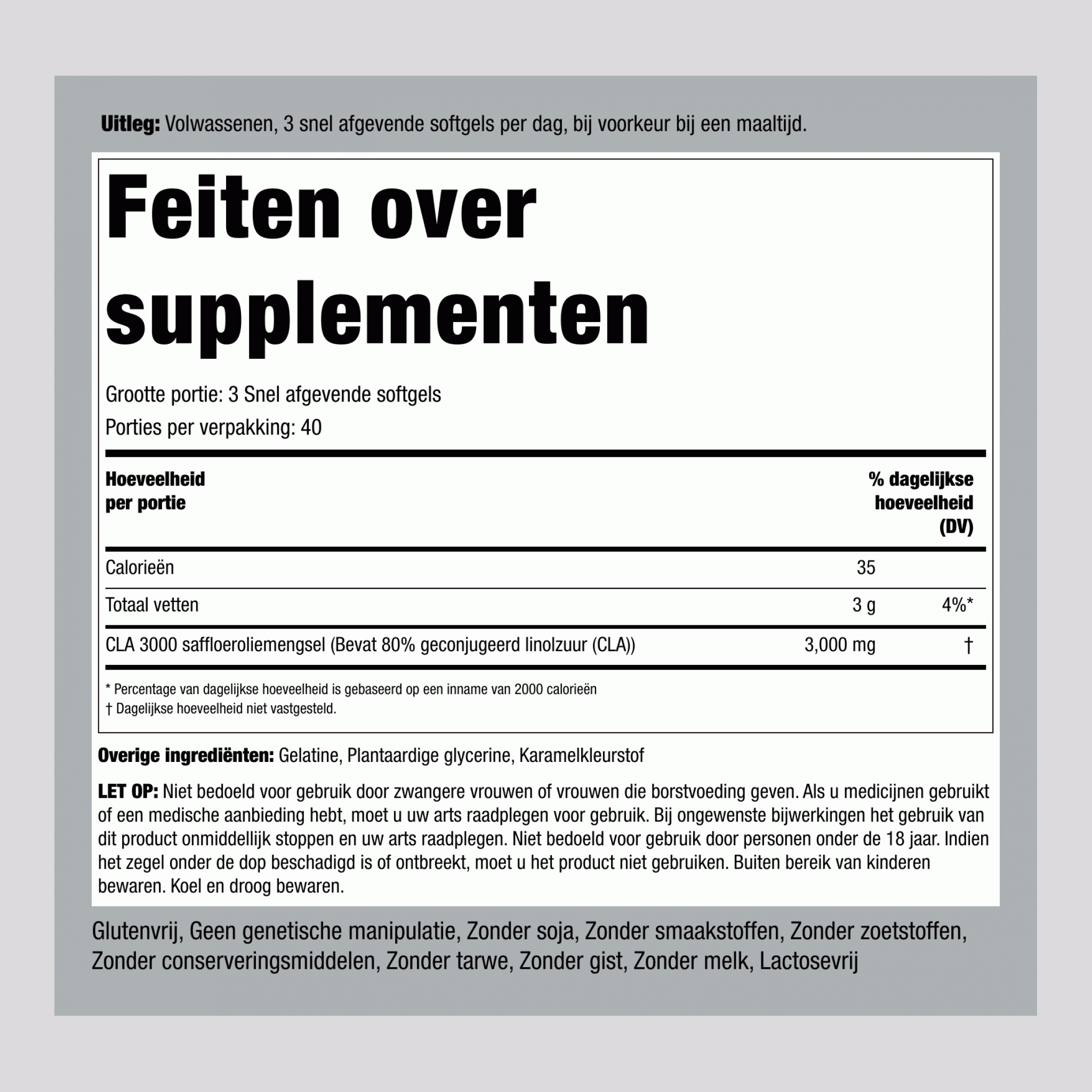 CLA 3000 (Therapeutisch), 3000 mg (per portie), 120 Snelvrijgevende Softgels