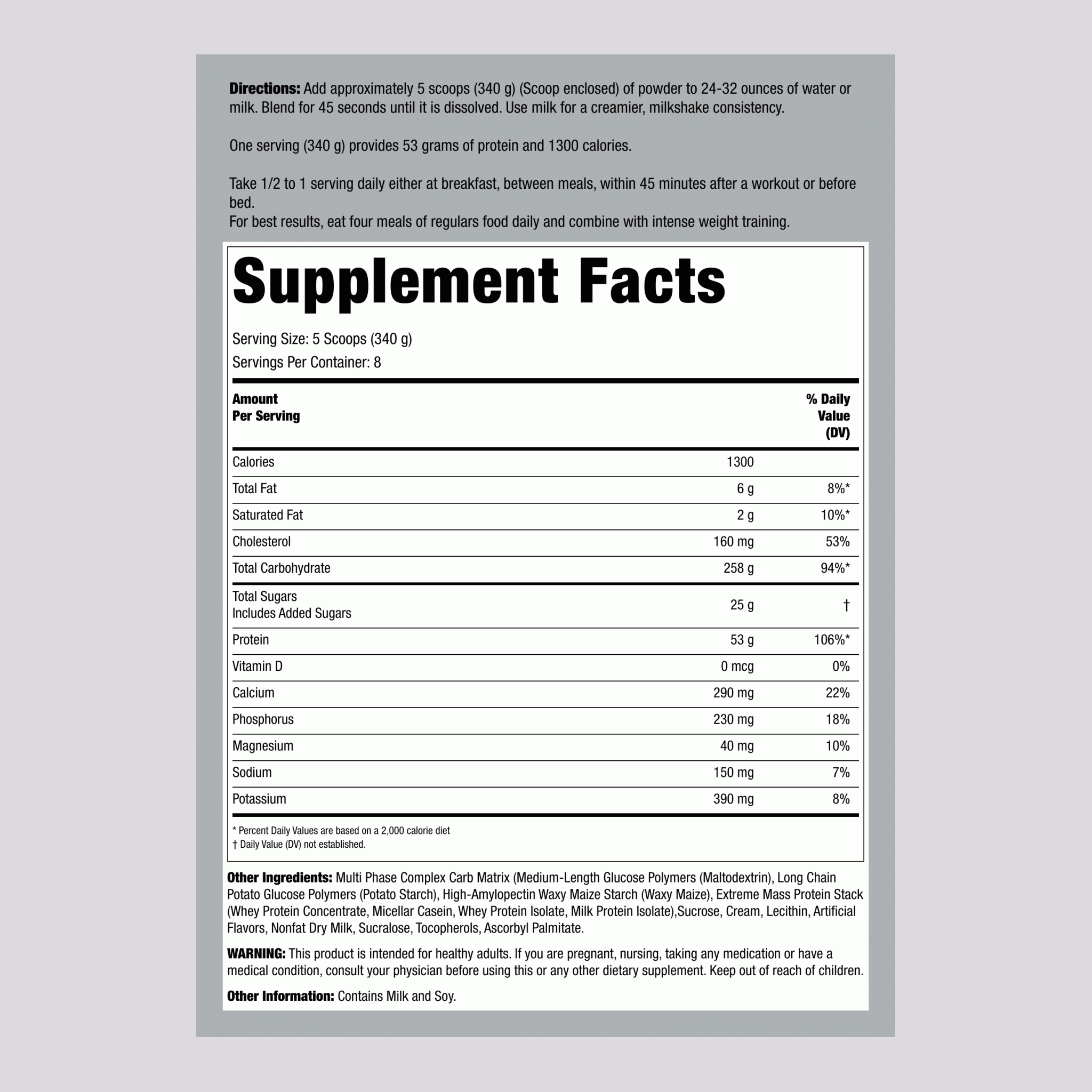 Mass Gainer 1300 (Massive Vanilla), 6 lb (2.721 kg) Bottle