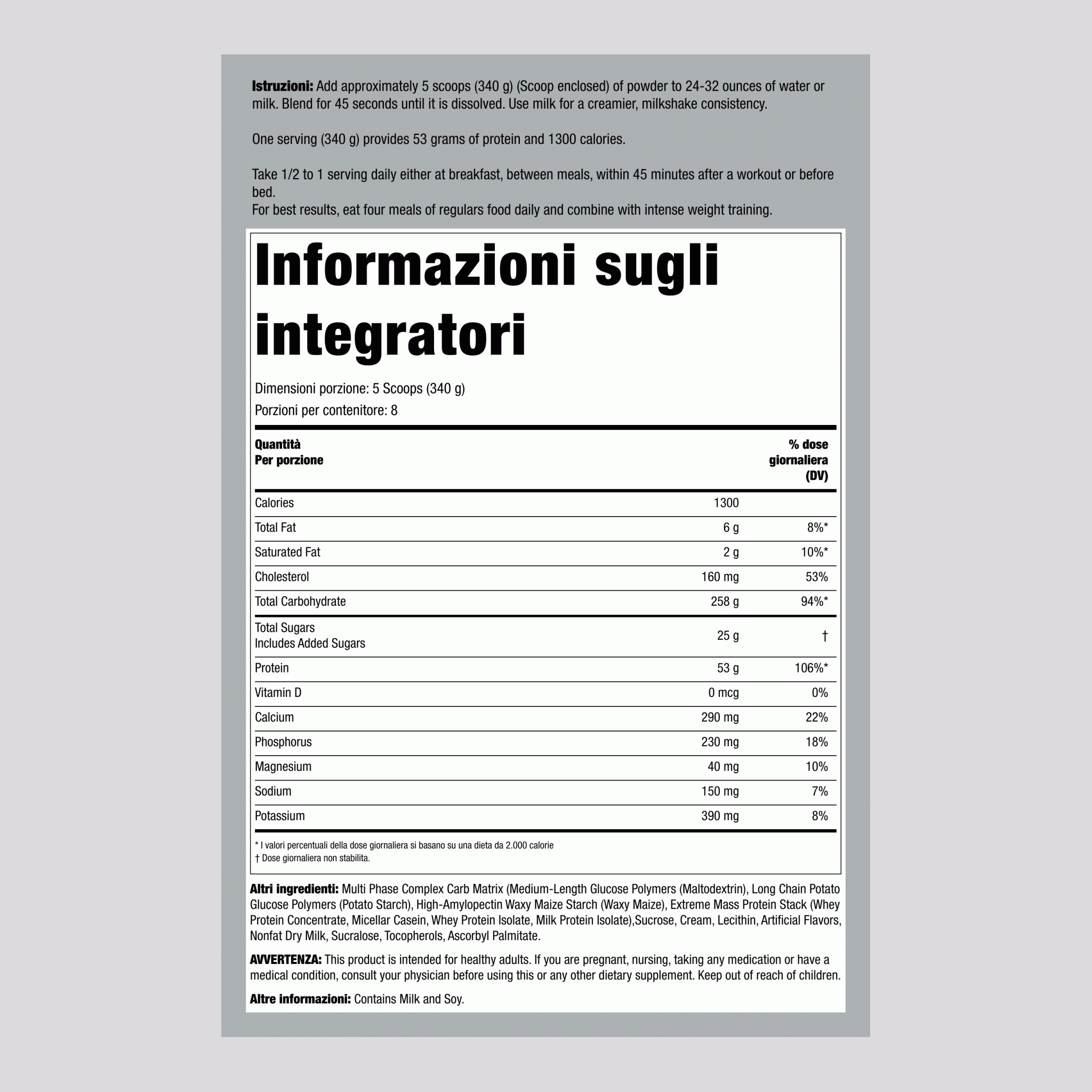 Aumento massa 500 (vaniglia massiccia) 6 lb 2.721 kg Bottiglia    