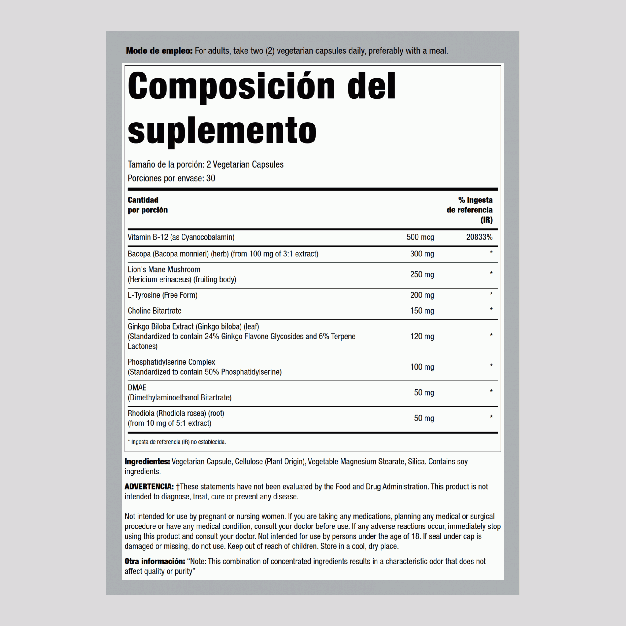 Refuerzo cerebral 60 Cápsulas vegetarianas       