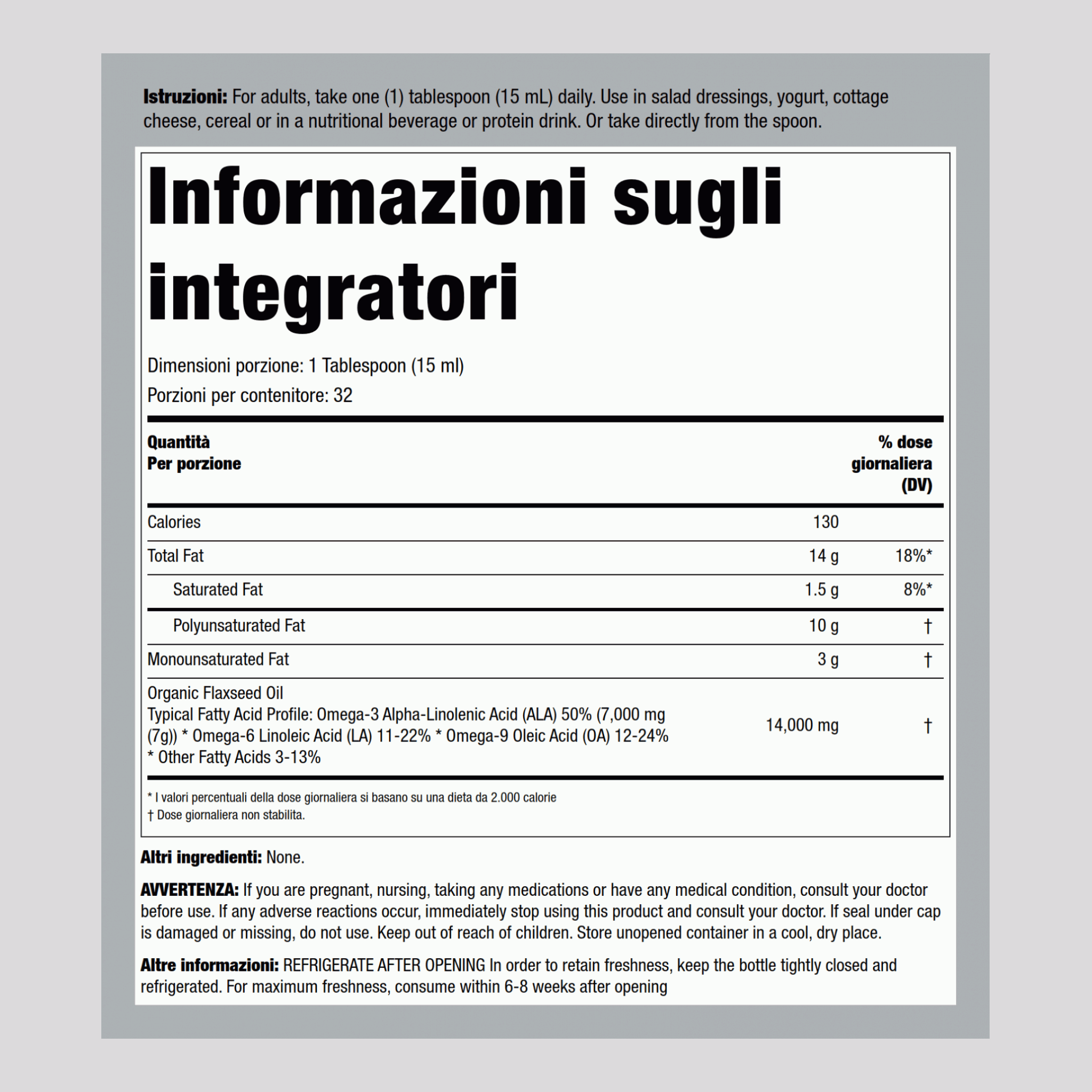 Olio di lino (Biologico) 16 fl oz 473 ml Bottiglia 2 Bottiglie  