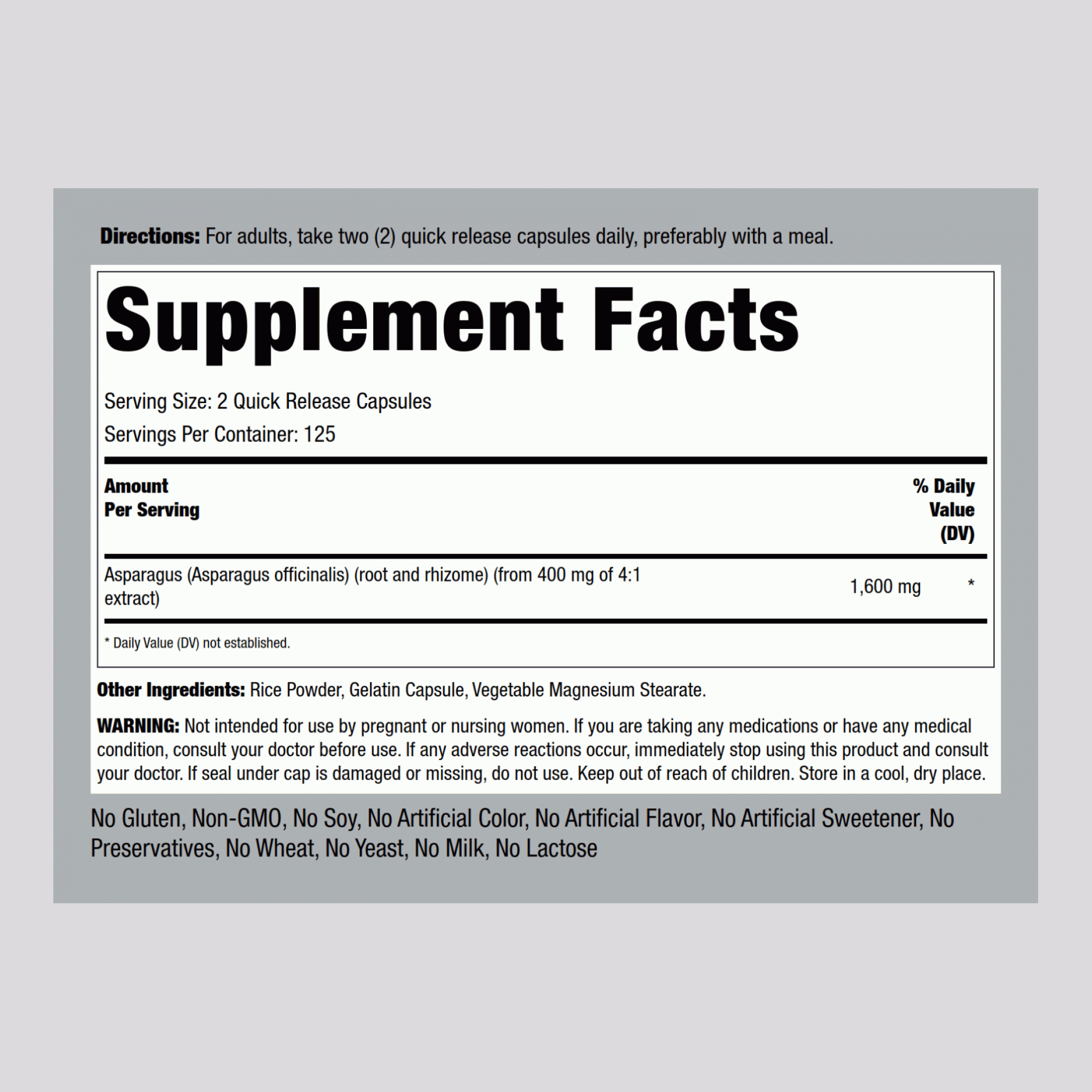 Asparagus, 1600 mg (per serving), 250 Quick Release Capsules