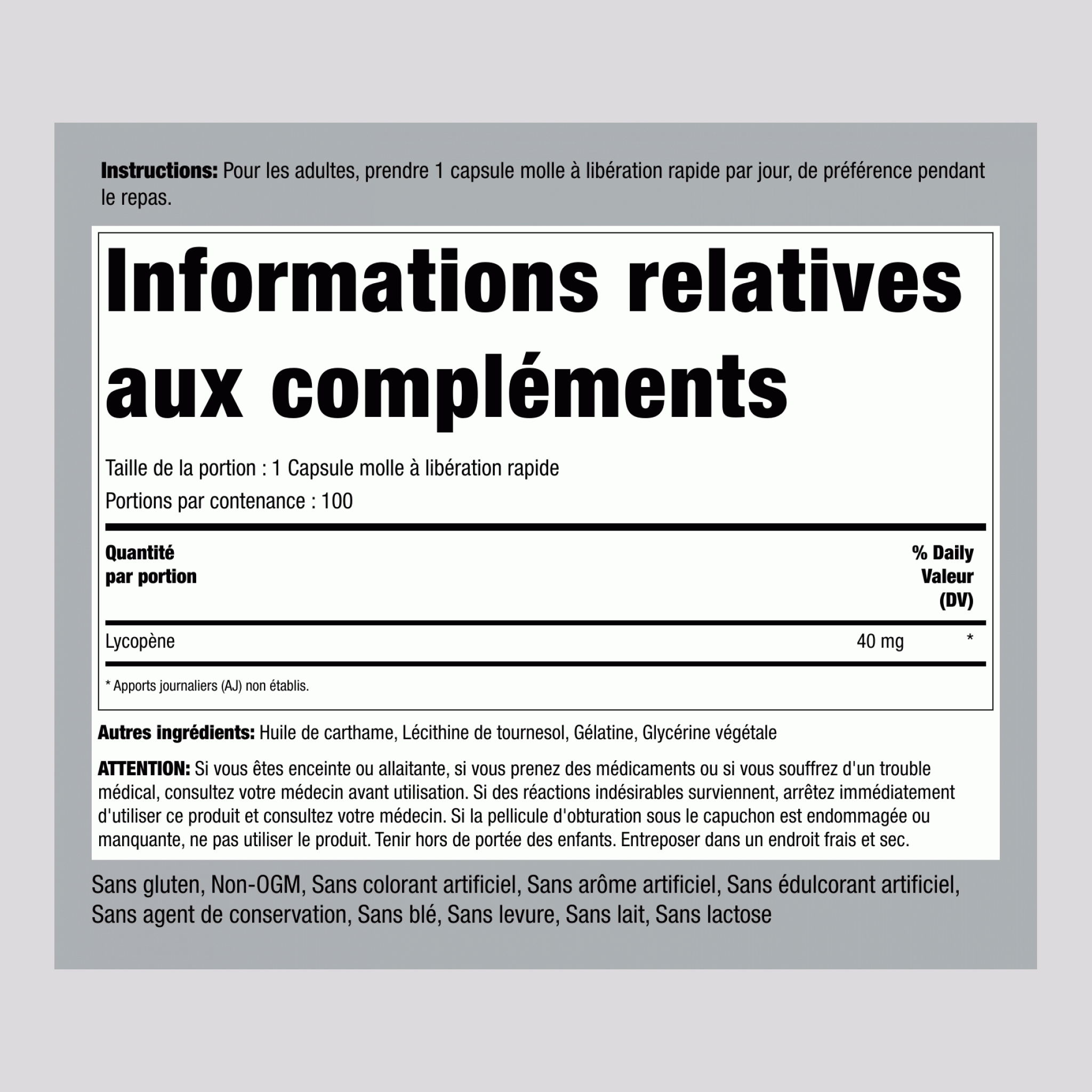 Lycopène 40 mg 100 Capsules molles à libération rapide     