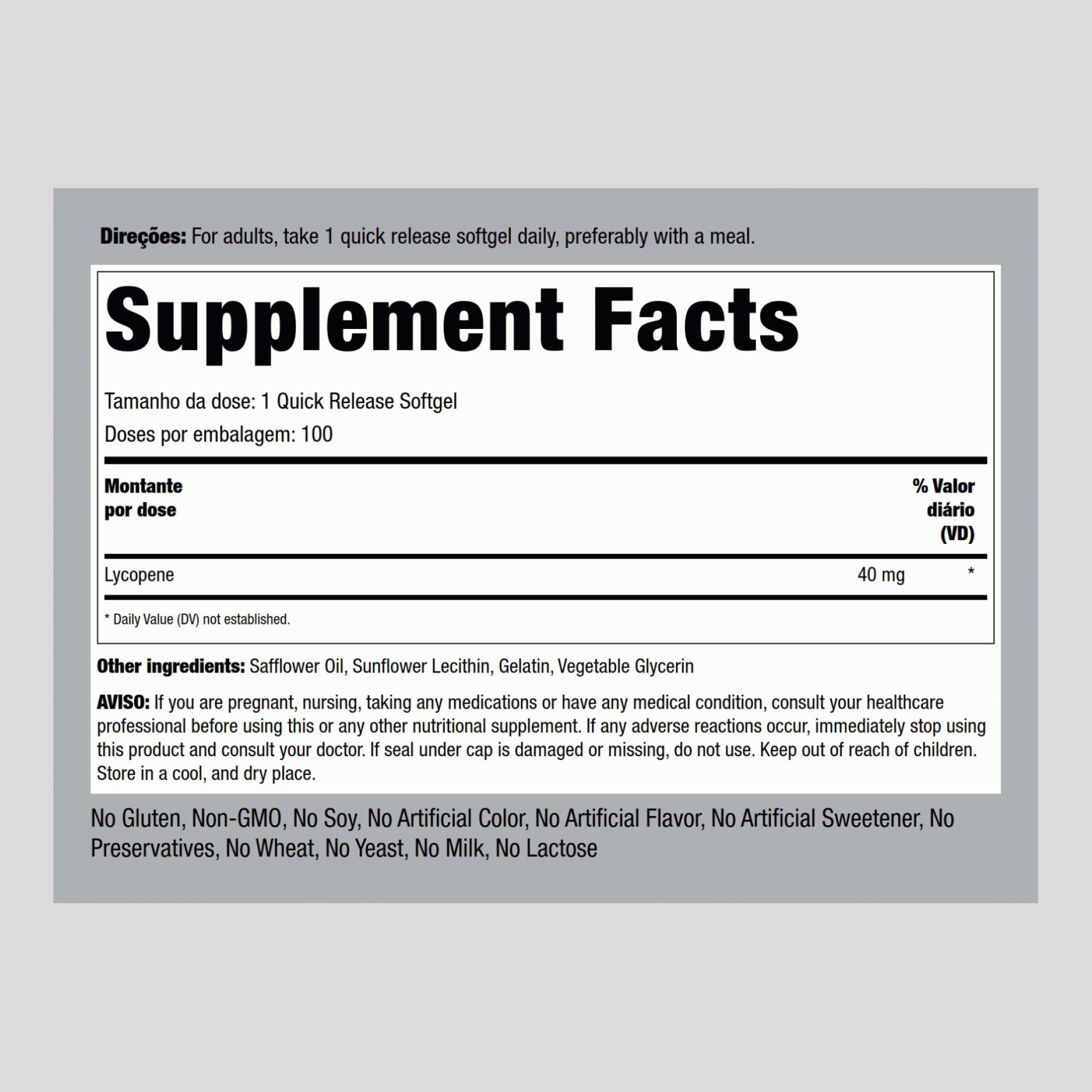 Licopeno  40 mg 100 Gels de Rápida Absorção     