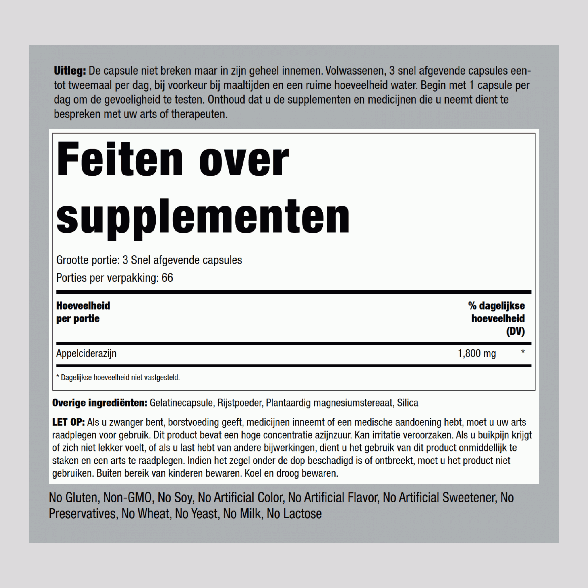Mega effectieve appelciderazijn  1800 mg (per portie) 200 Snel afgevende capsules     