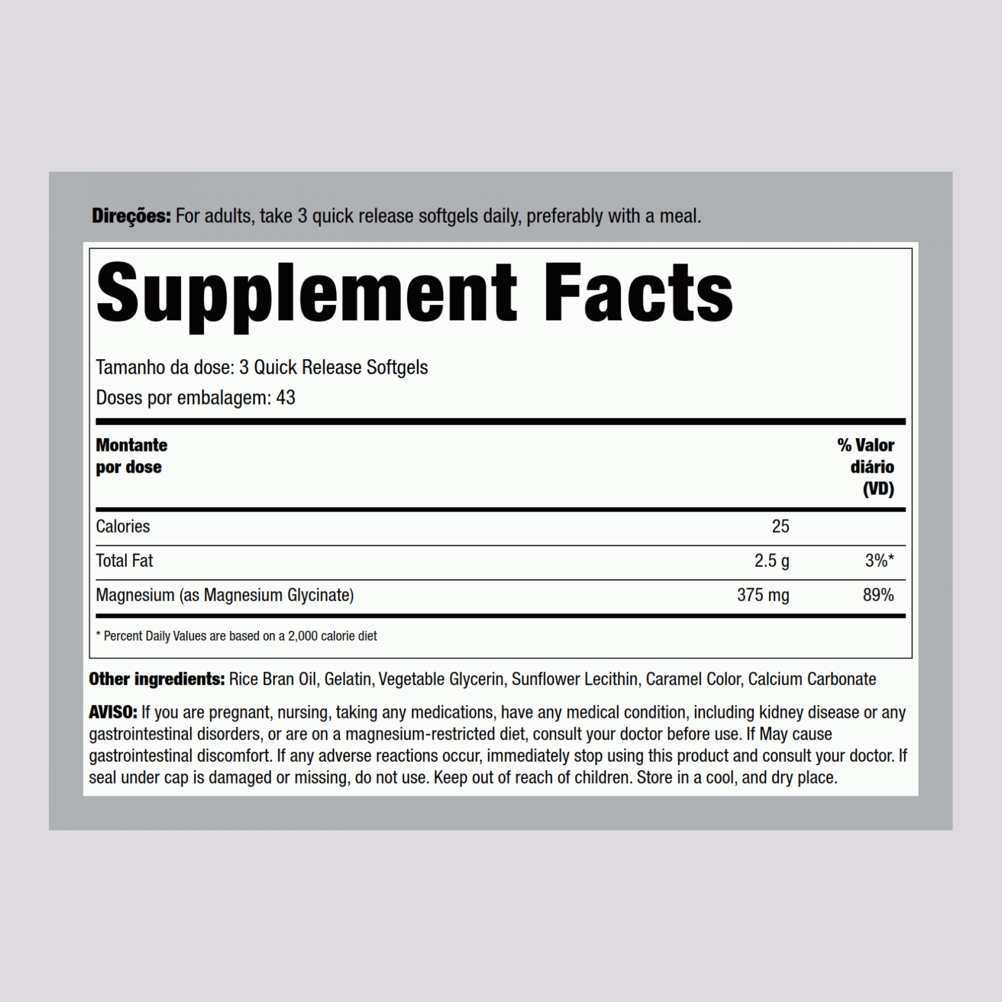 Magnesium Glycinate, 375 mg (per serving), 130 Quick Release Softgels