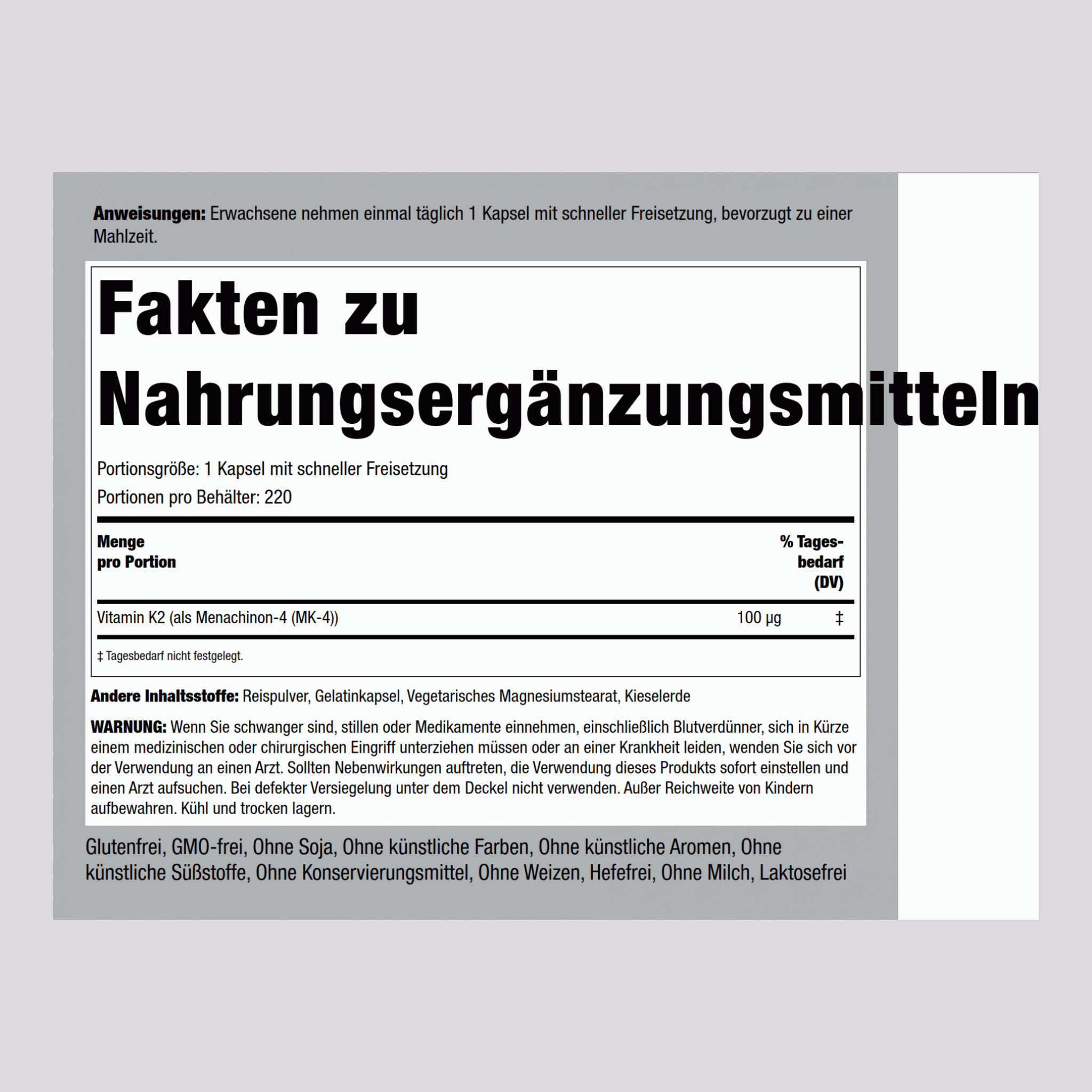 Vitamin K-2 mit MK-4 100 µg 220 Kapseln 2 Flaschen 