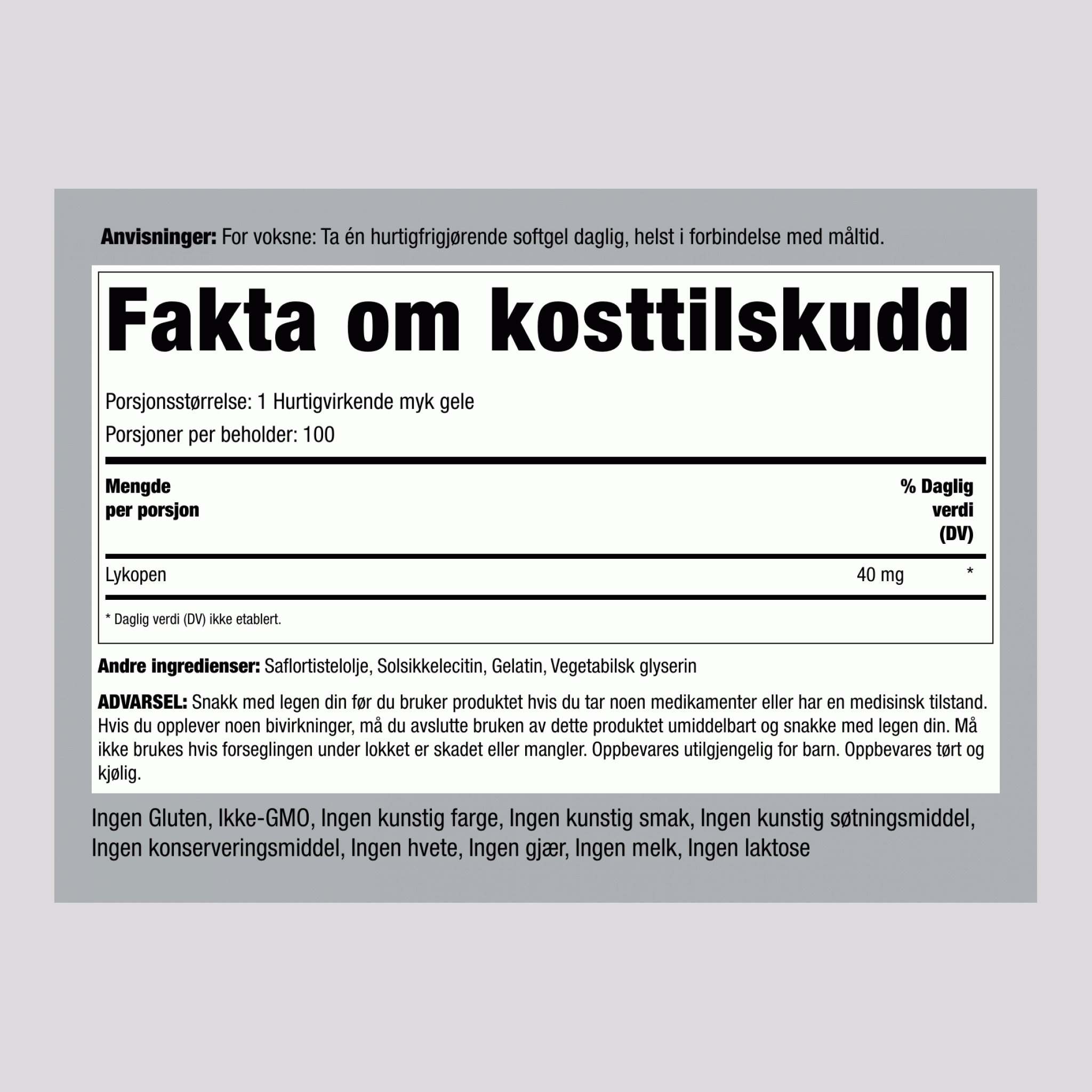 Lykopen ,  40 mg 100 Hurtigvirkende myke geleer 2 Flasker