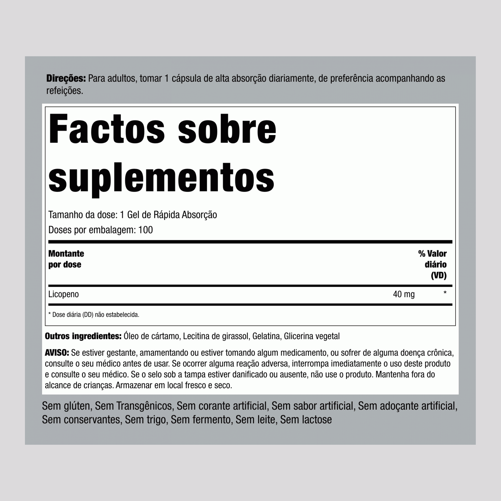 Licopeno ,  40 mg 100 Gels de Rápida Absorção 2 Frascos