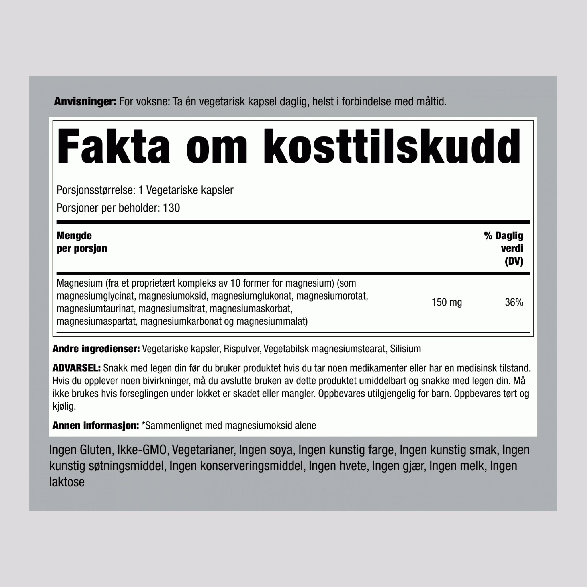 Magnesium «10» kompleks 130 Vegetarianske kapsler      