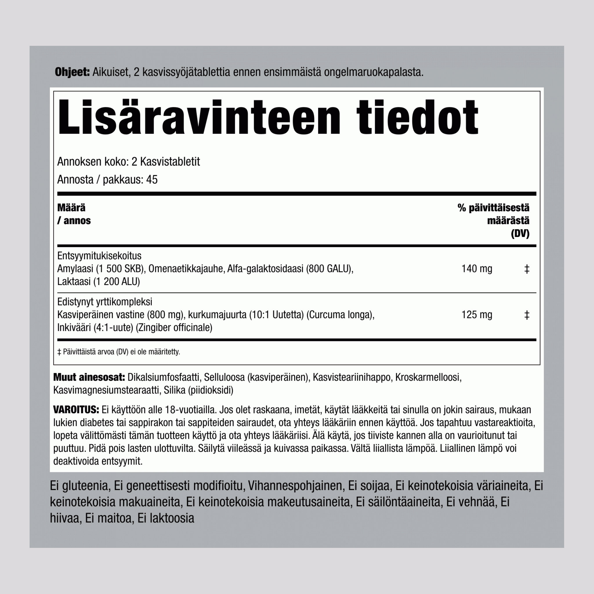 Kaasu- ja turvotustuki 90 Kasvistabletit, 2 Pulloa     