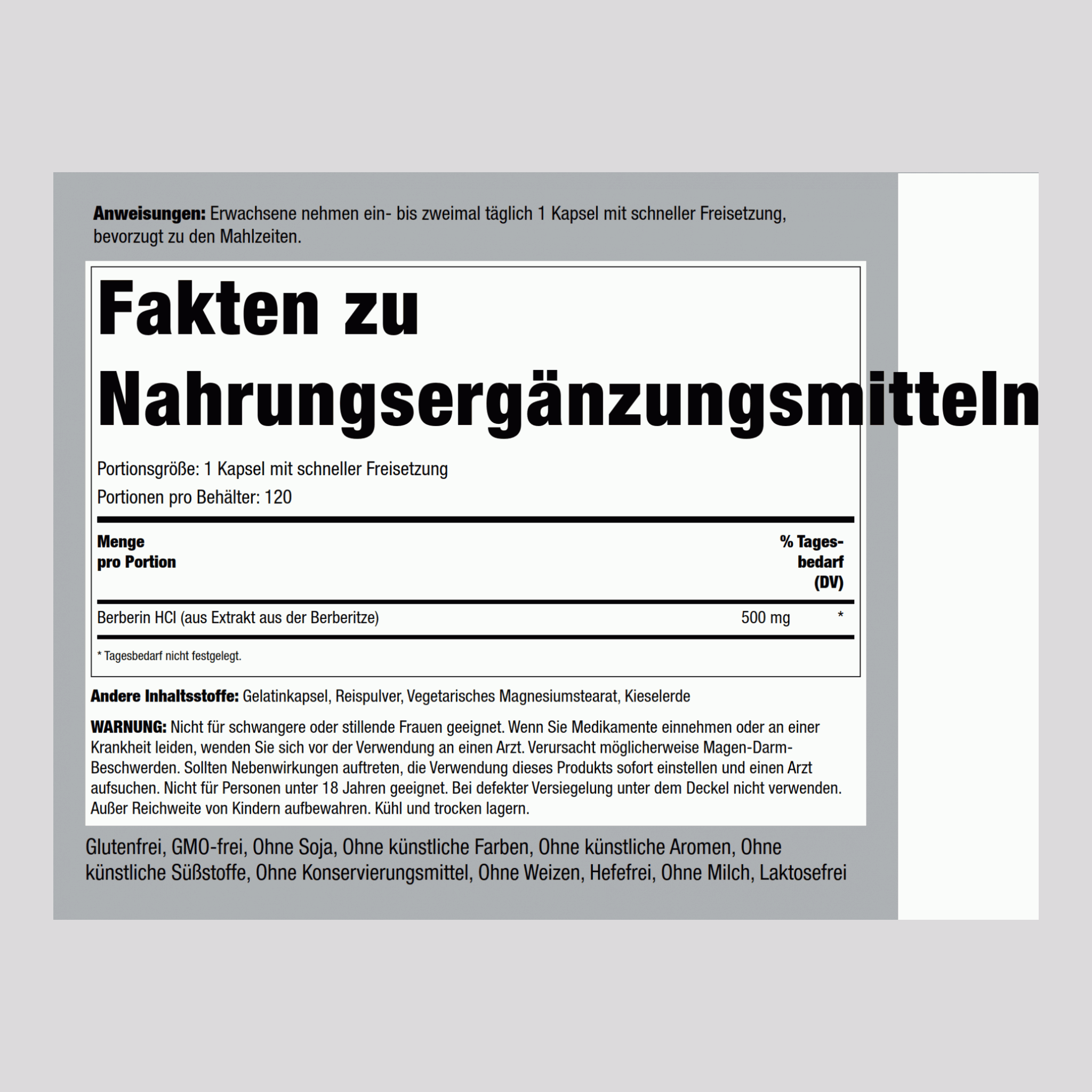 Berberitze HCL  500 mg 120 Kapseln mit schneller Freisetzung     