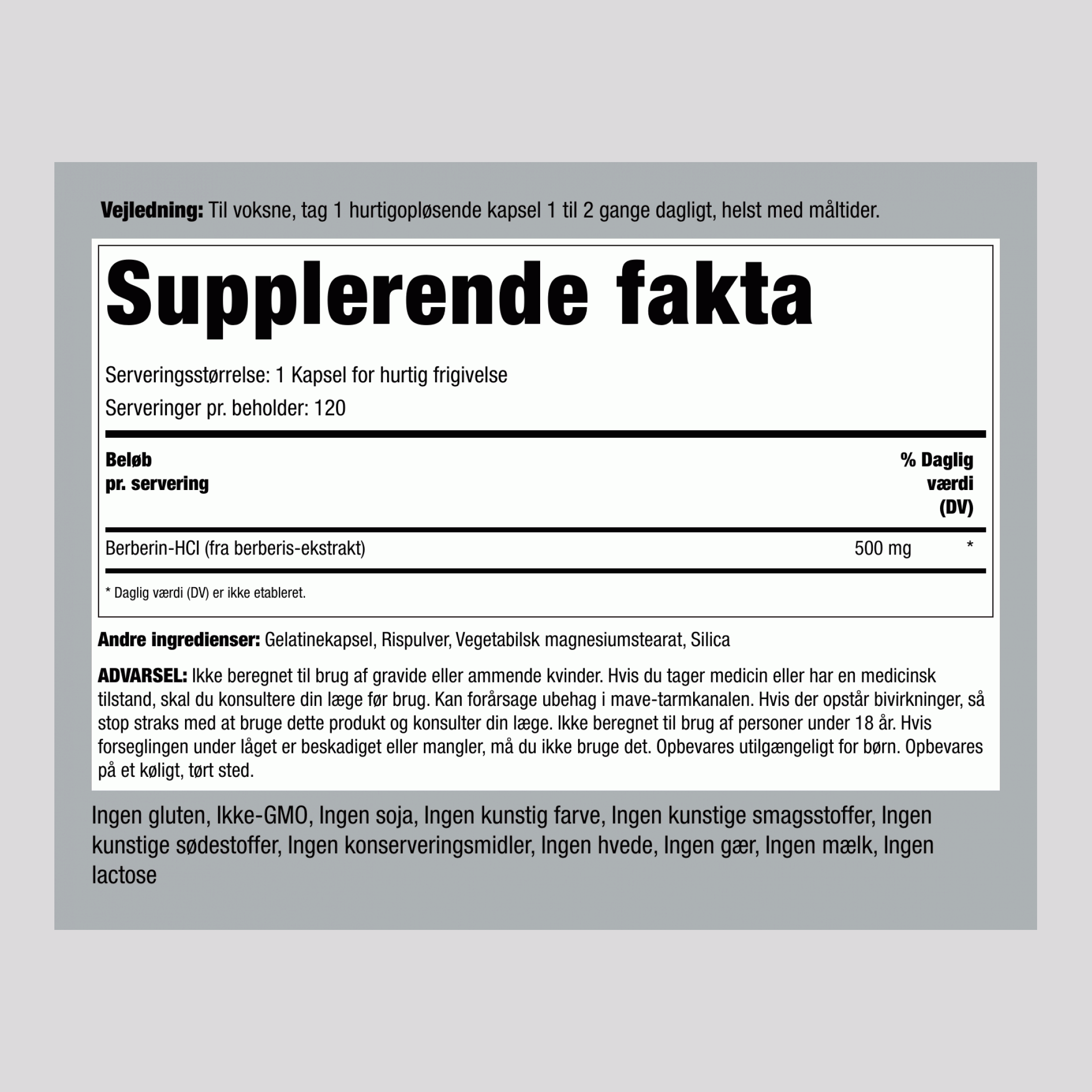 Berberin HCL 500 mg 120 Kapsler for hurtig frigivelse 2 Flasker   