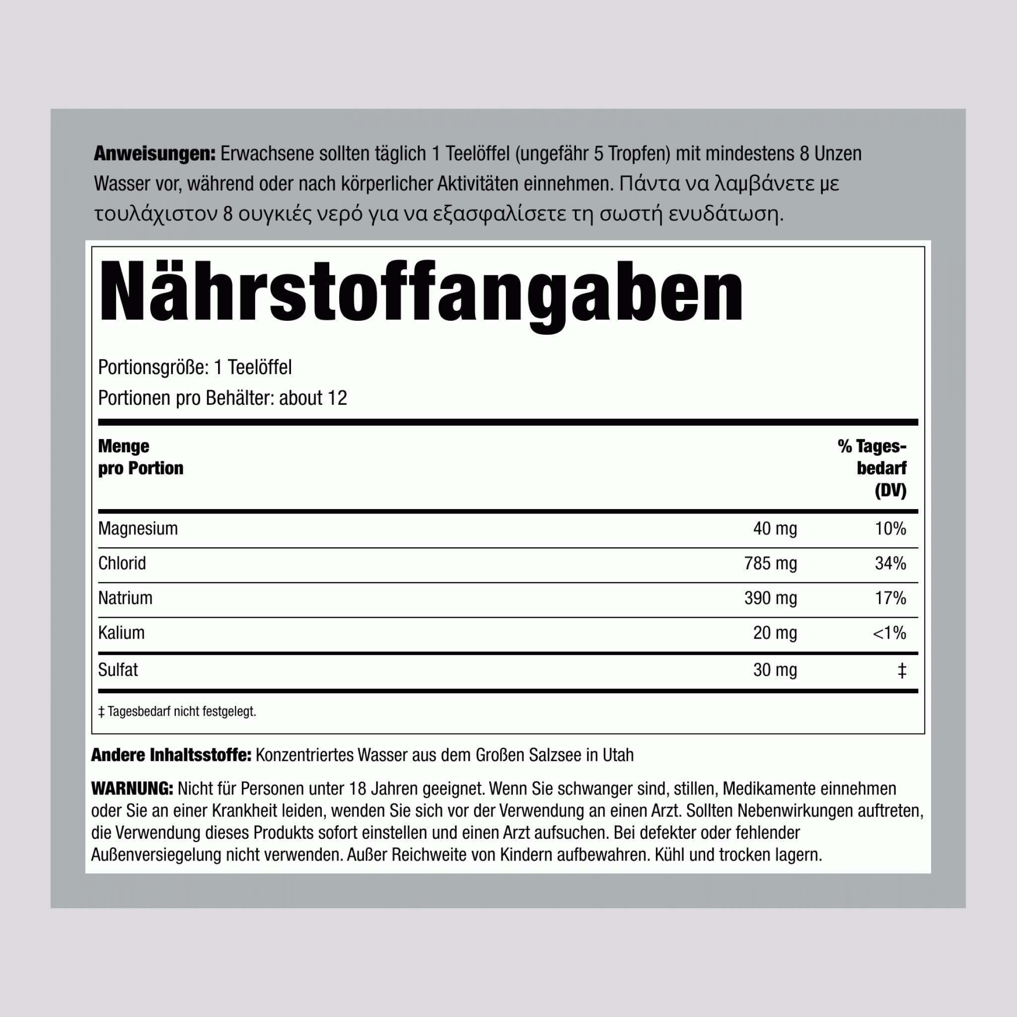 Elektrolyt-Hydrationstropfen 2 fl oz 59 ml Tropfflasche 