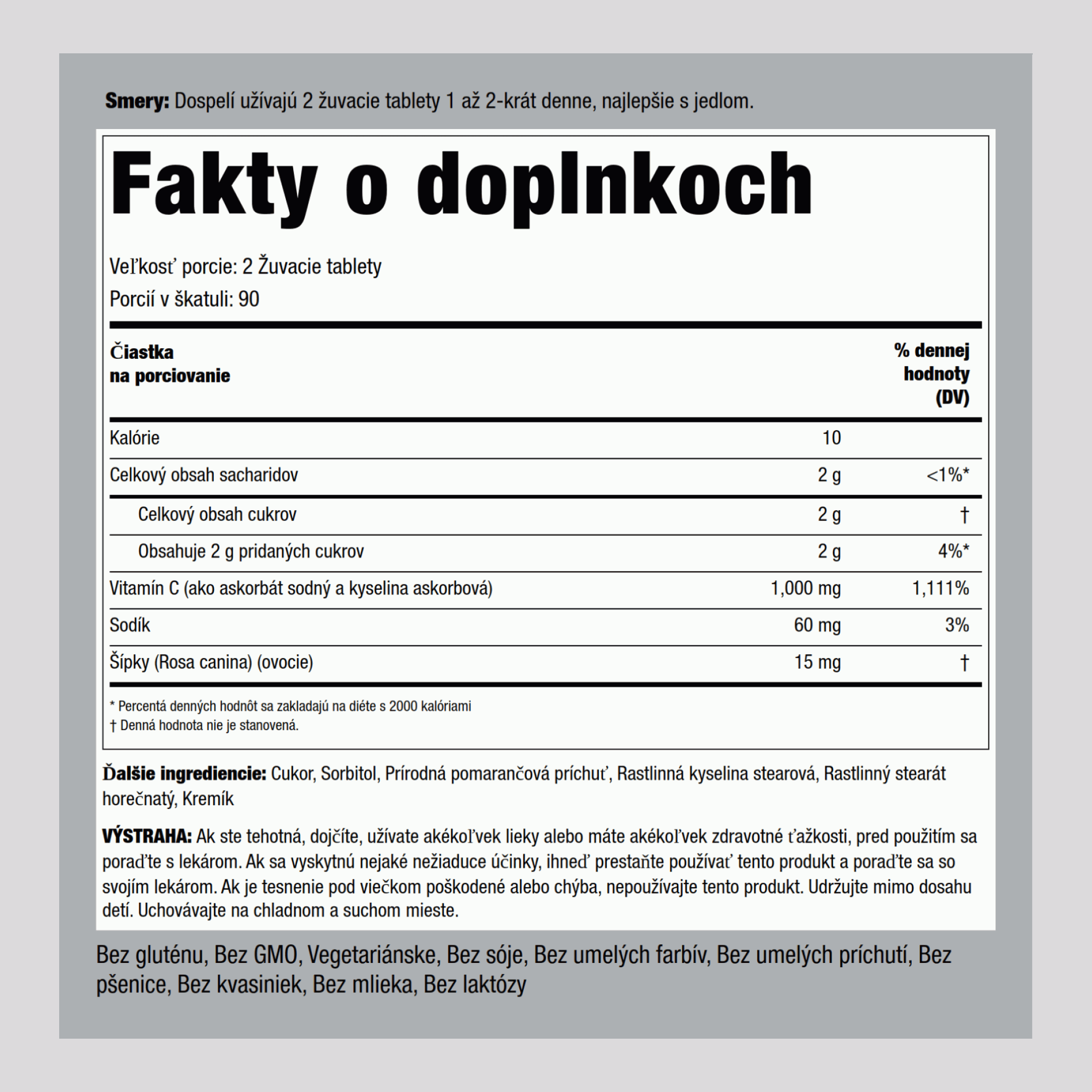 Žuvací vitamín C 500mg (Prírodný pomaranč) 1000 mg (v jednej dávke) 180 Žuvacie tablety 2 Fľaše  