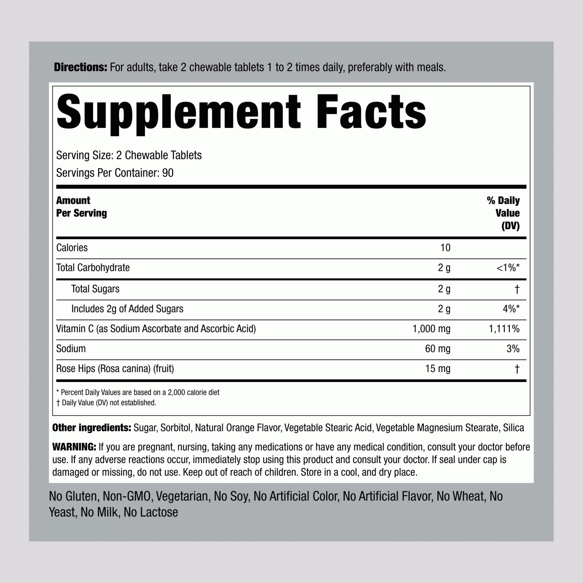 維生素 C 500mg 咀嚼片（橘子味 ）  1000 毫克 (每份) 180 咀嚼錠劑 2 瓶子  