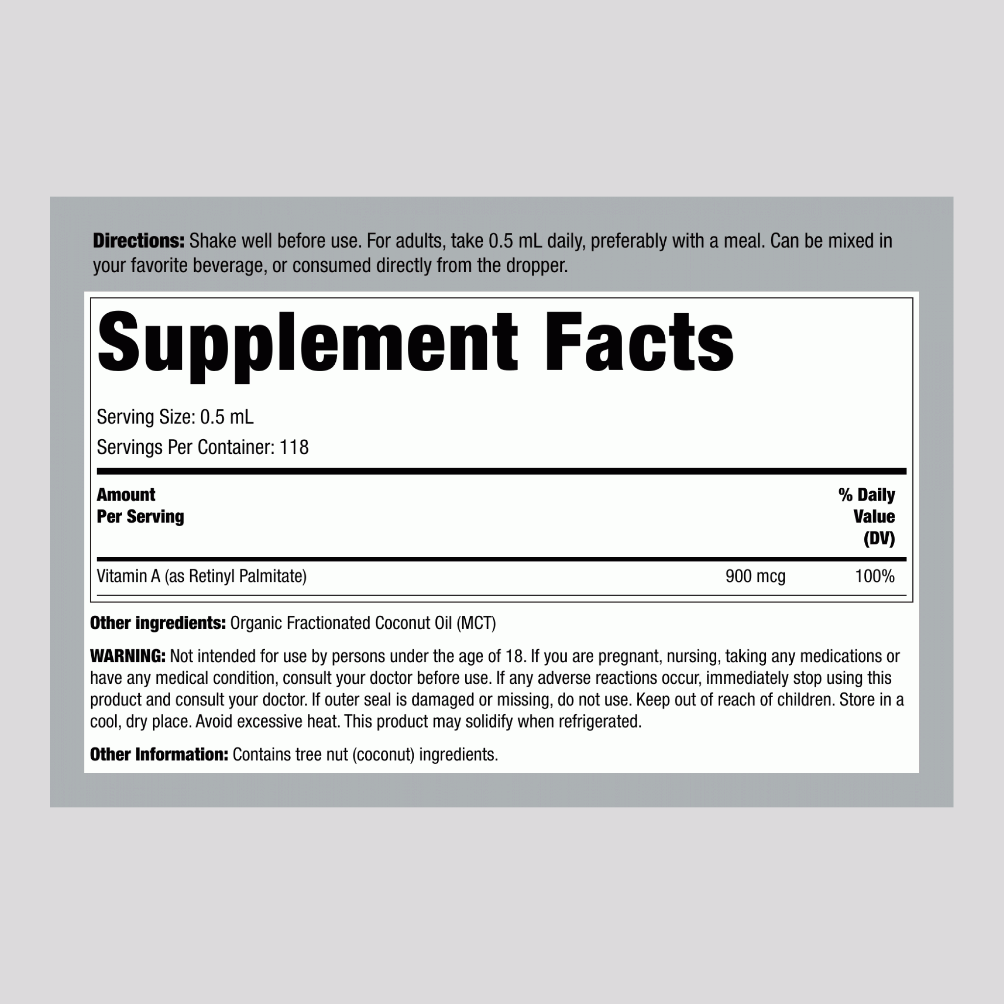 Vitamin A Liquid (Organic), 3000 IU, 2 fl oz (59 mL) Dropper Bottle, 2  Bottles