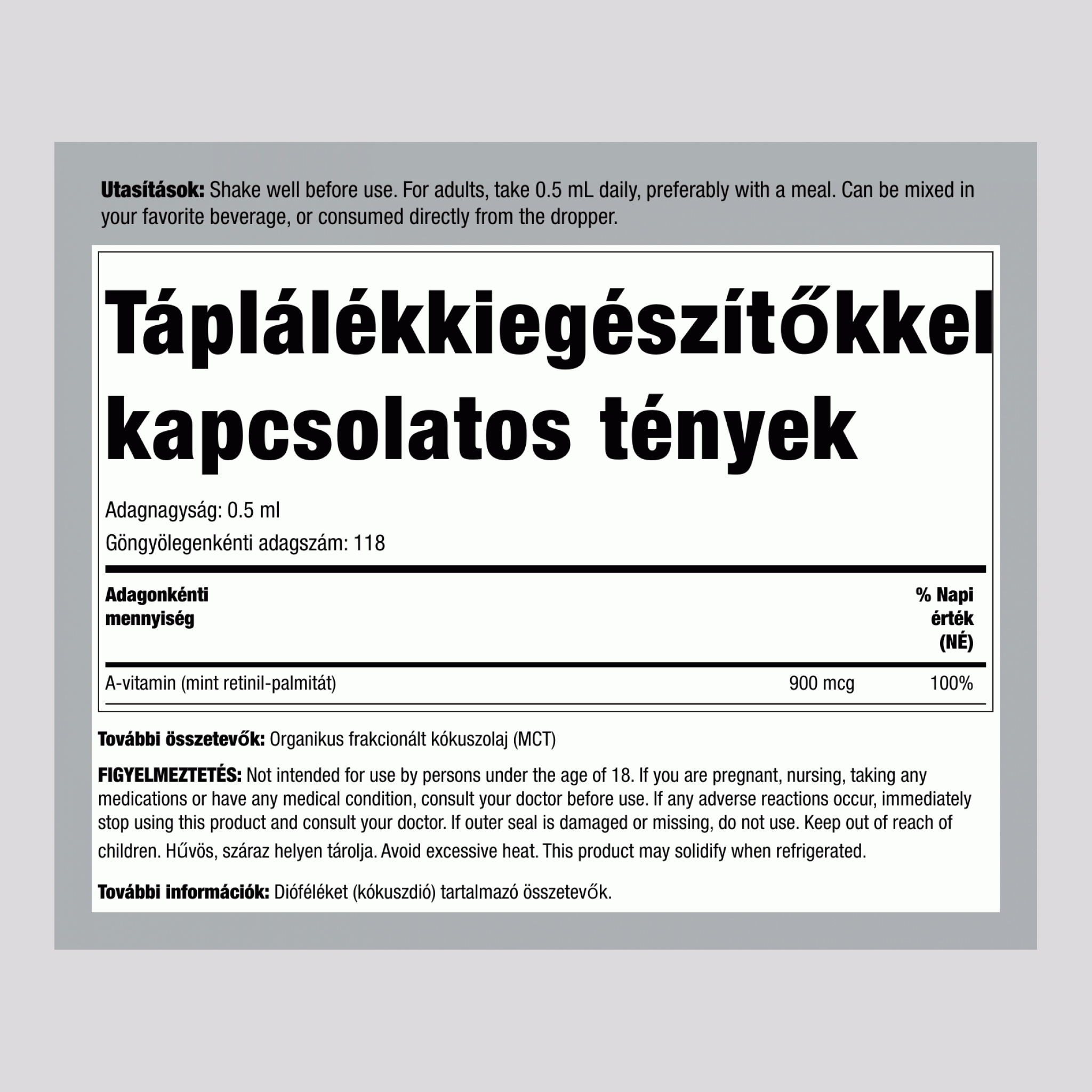 Vitamin A Liquid (Organic), 3000 IU, 2 fl oz (59 mL) Dropper Bottle, 2  Bottles