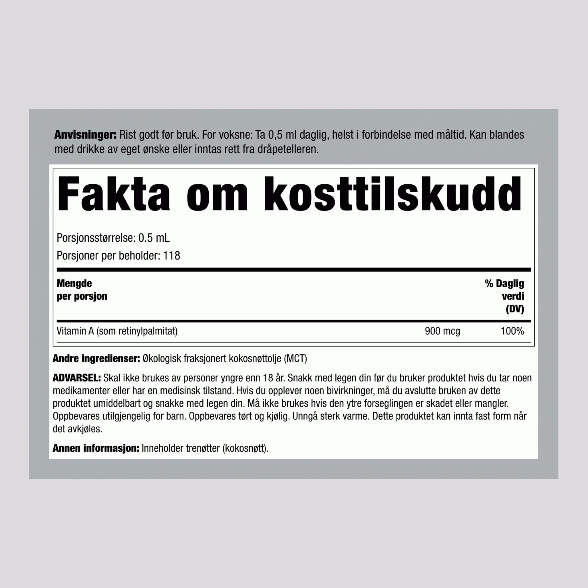 Vitamin A Liquid (Organic), 3000 IU, 2 fl oz (59 mL) Dropper Bottle, 2  Bottles