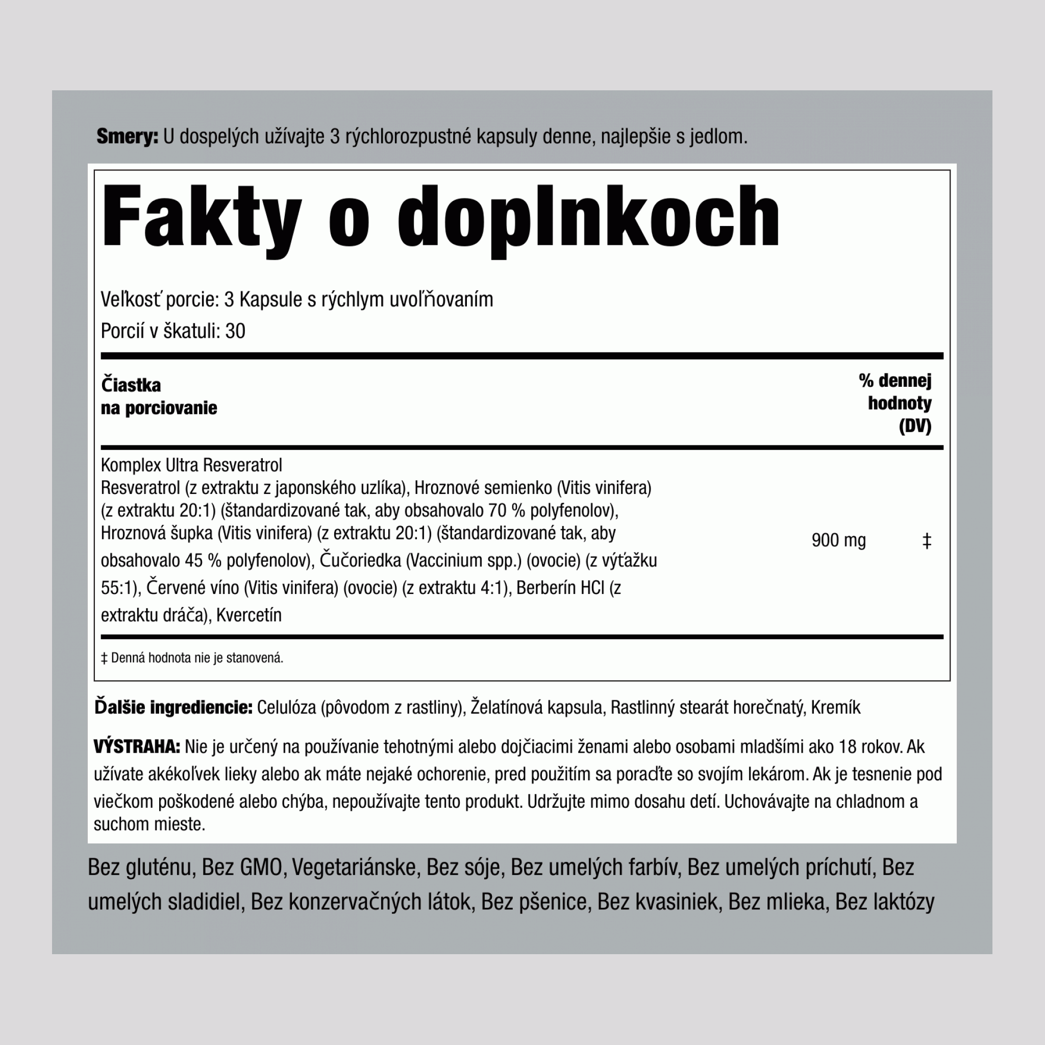 Resveratrol Berberín Extrakt z hroznových semien kvercetínu 90 Kapsule s rýchlym uvoľňovaním    