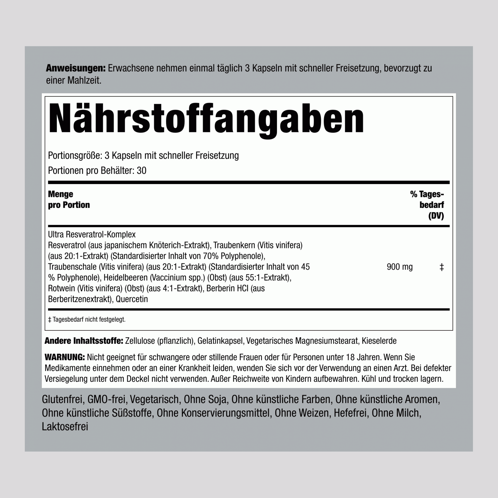 Resveratrol Berberin Traubenkerne Quercetin-Extrakt 90 Kapseln mit schneller Freisetzung 2 Flaschen  