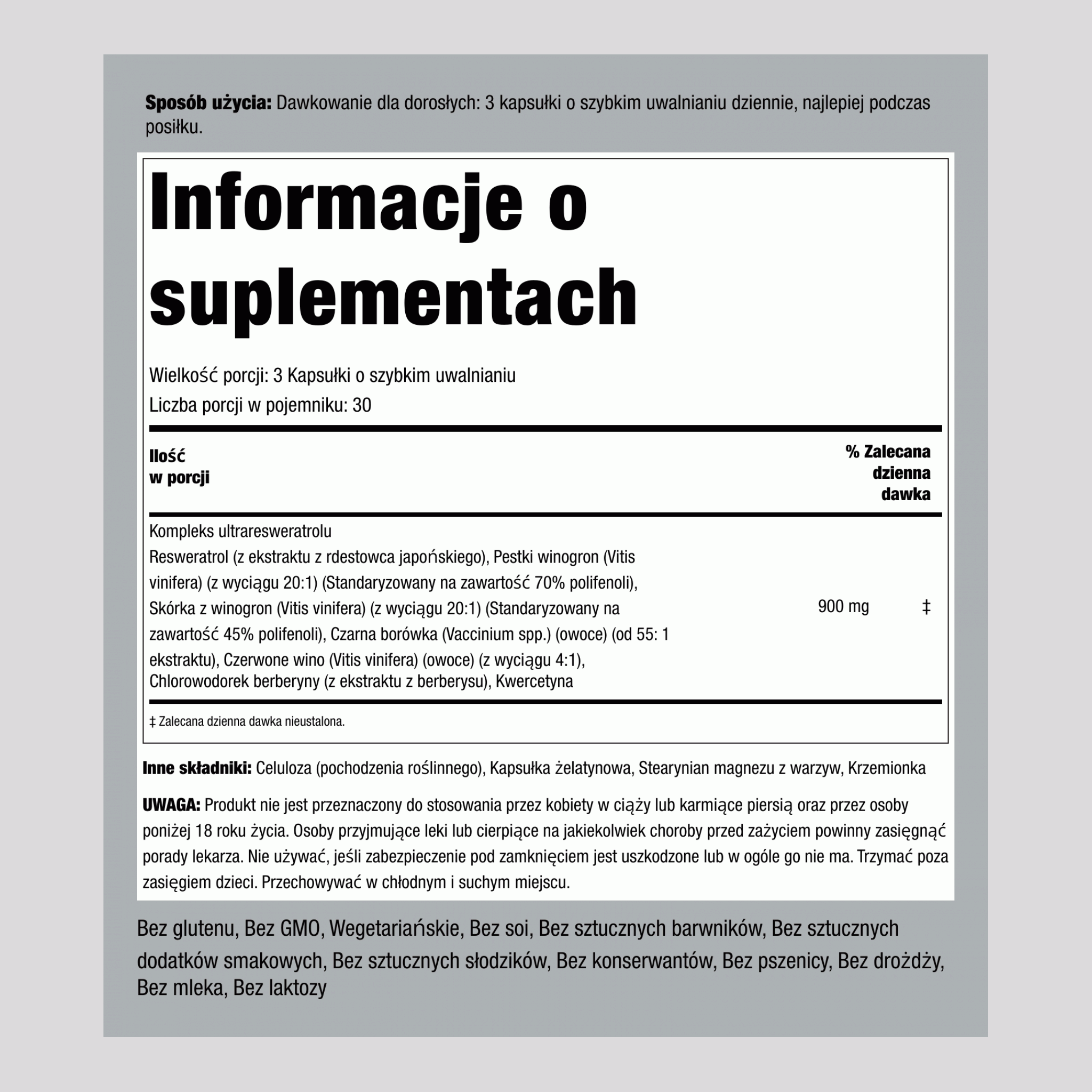 Resweratrol Berberyna Ekstrakt z Pestek Winogron Kwercetyna 90 Kapsułki o szybkim uwalnianiu 2 Butelki  
