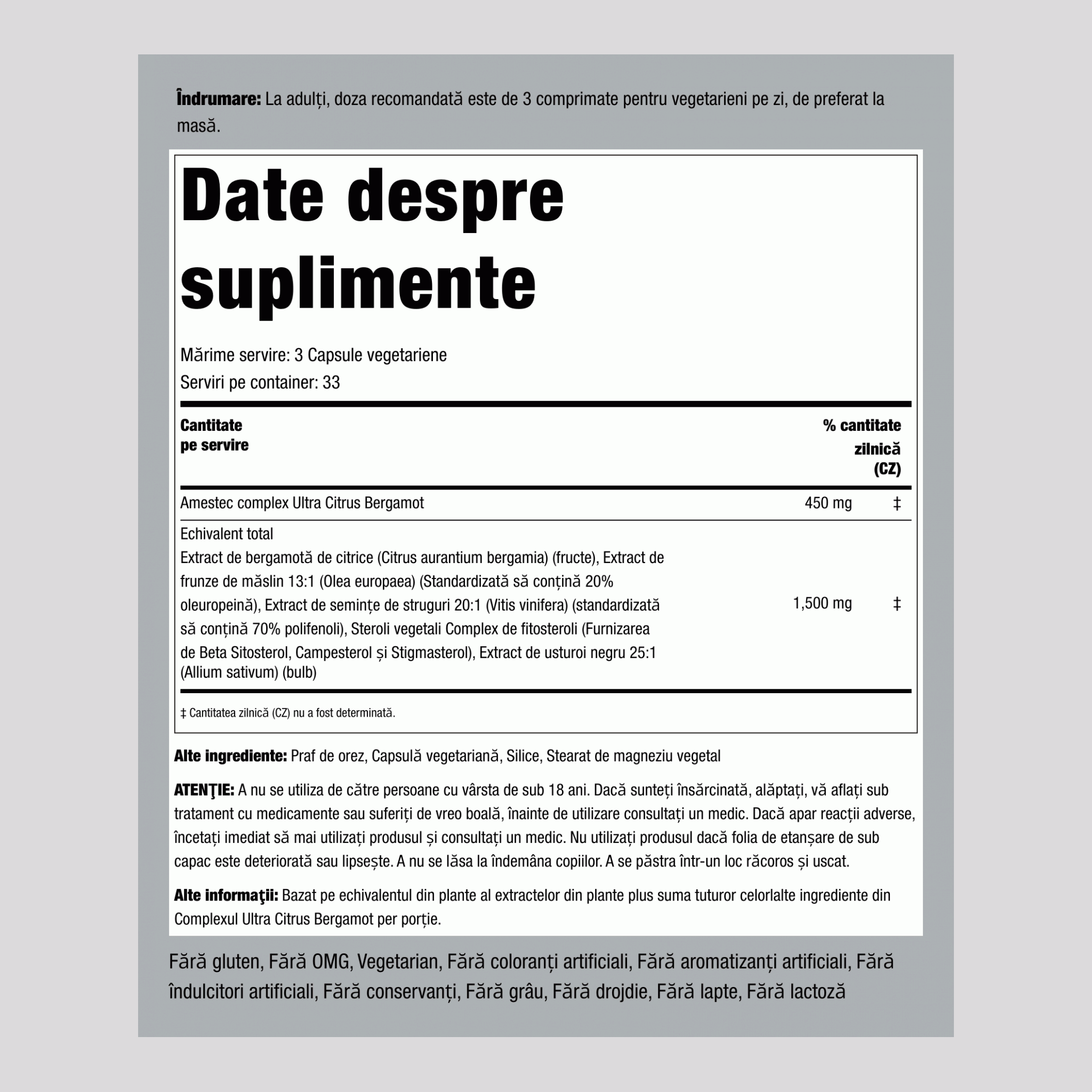 Complex de bergamotă citrice 1500 mg (per porție) 100 Capsule vegetariene   