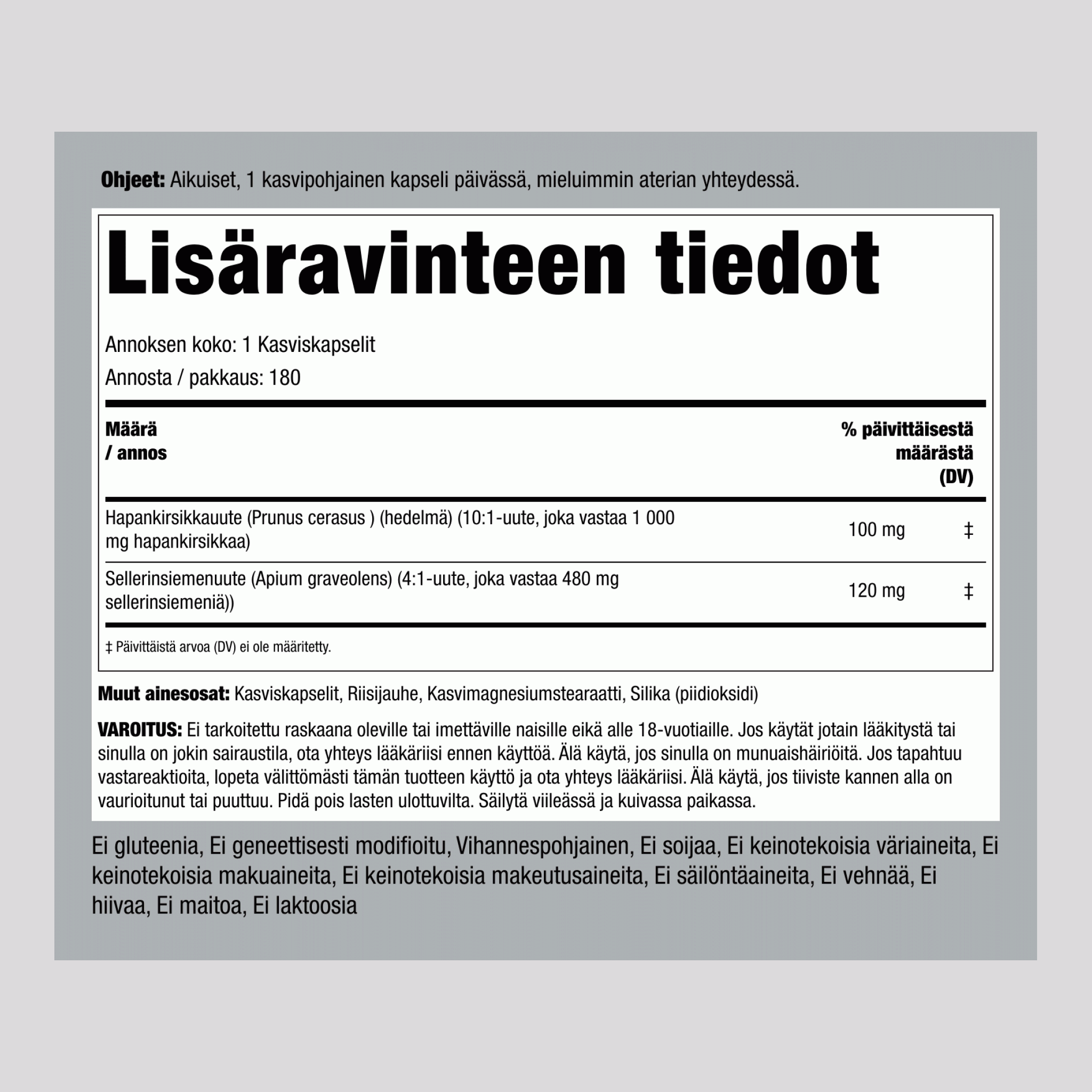 Hapankirsikka-sellerinsiemen 180 Kasviskapselit    