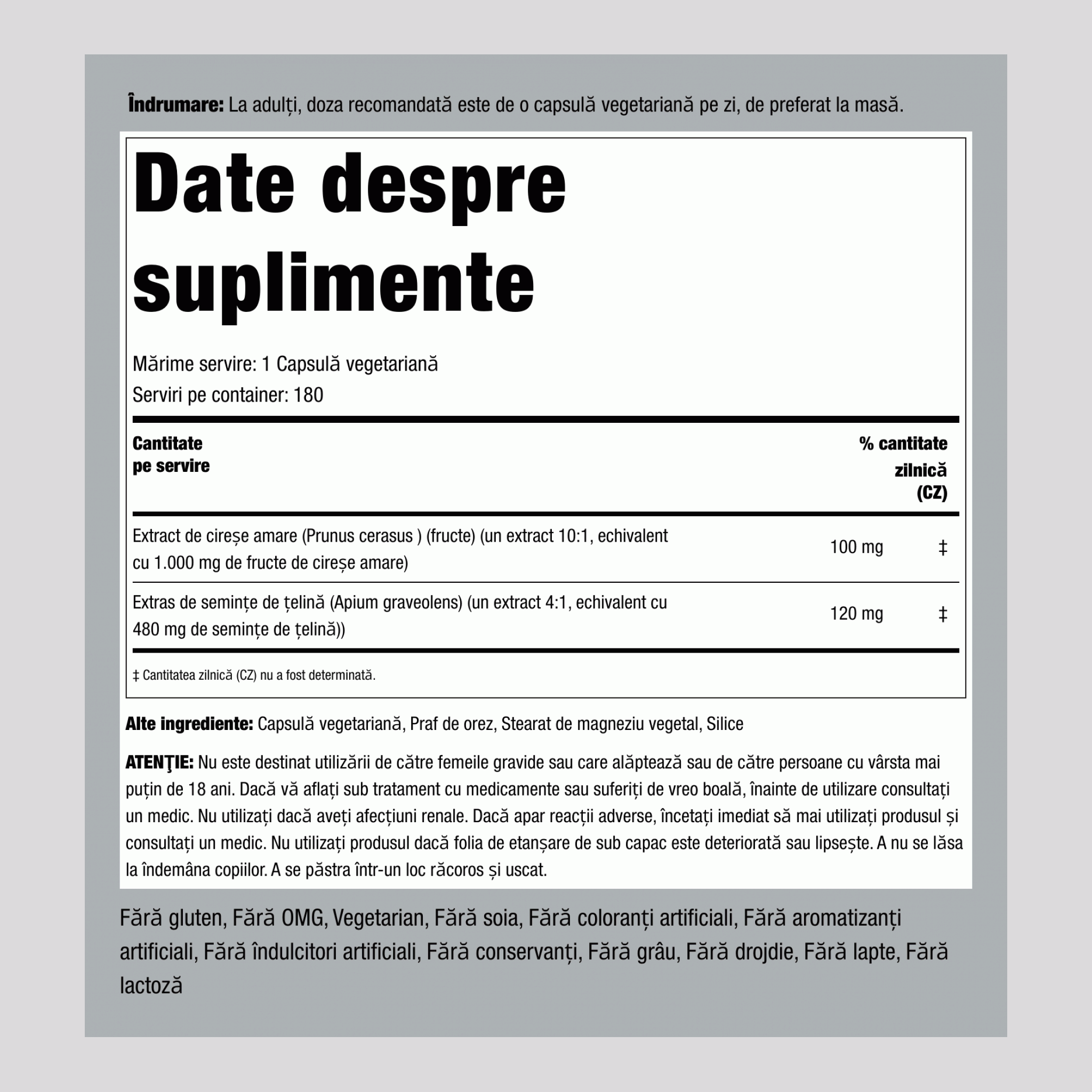 Cireșe amare Semințe de țelină 180 Capsule vegetariene    