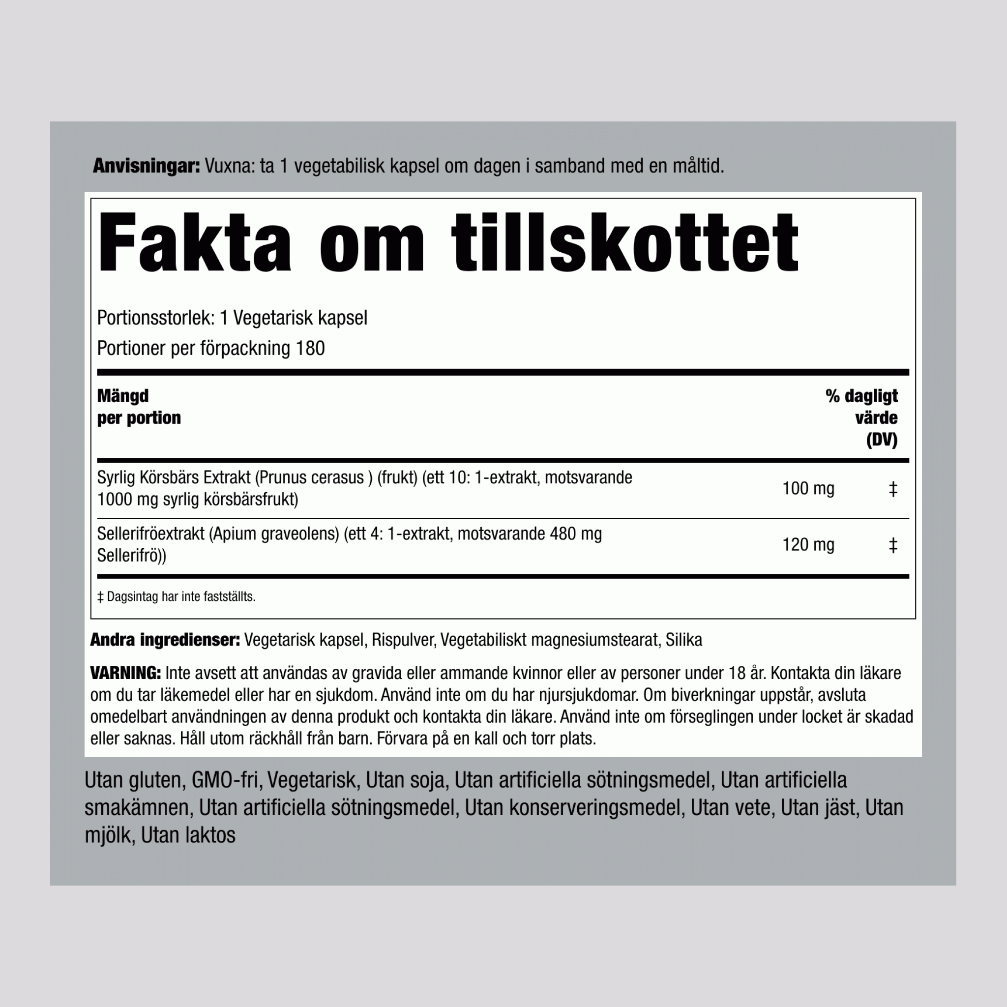 Syrlig Körsbär Selleri Frö 180 Vegetariska kapslar    