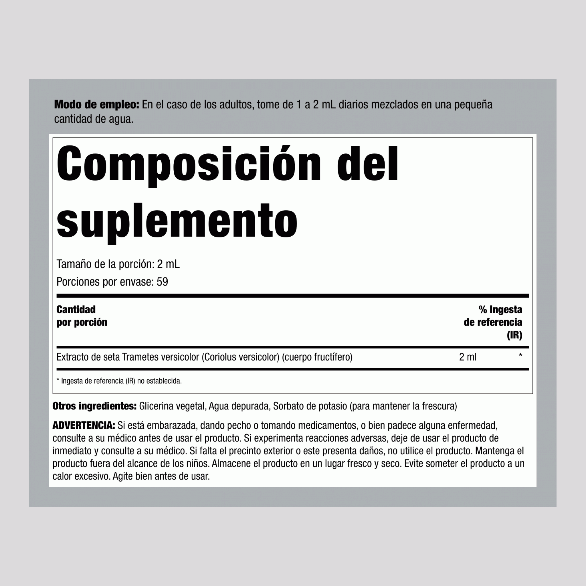 Extracto líquido de seta Trametes versicolor 4 2 fl oz  (118 mL) Frasco con dosificador 2 Frascos con dosificador     