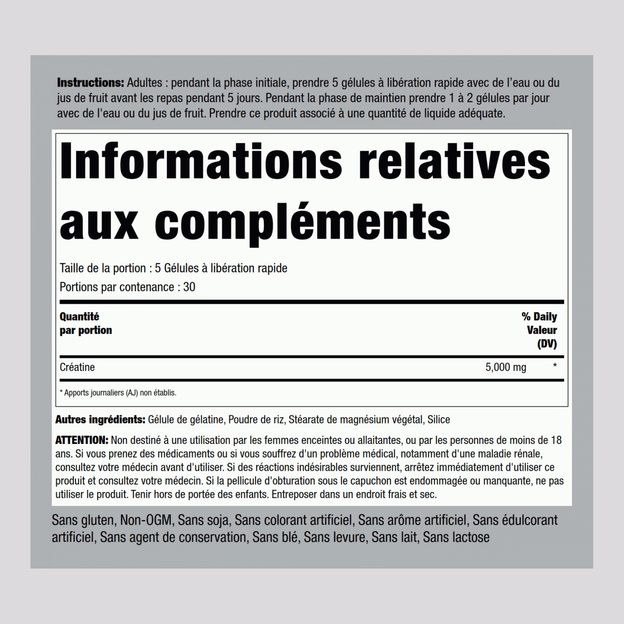 Créatine (micronisée) 5000 mg 150 Gélules à libération rapide    