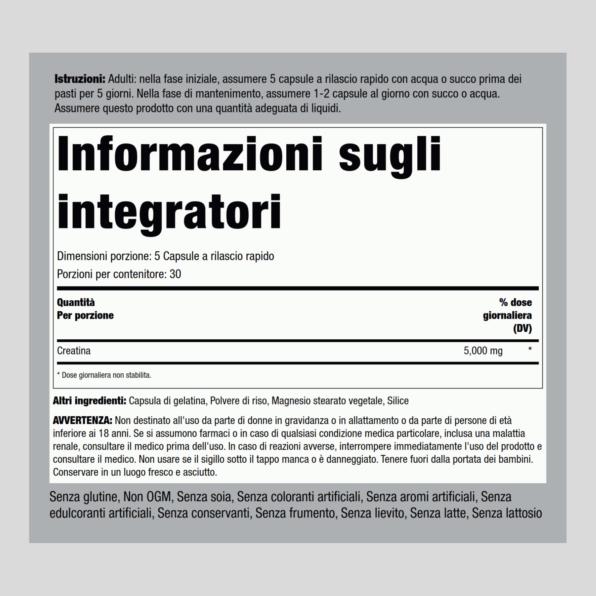 Creatina (micronizzata) 5000 mg 150 Capsule a rilascio rapido    