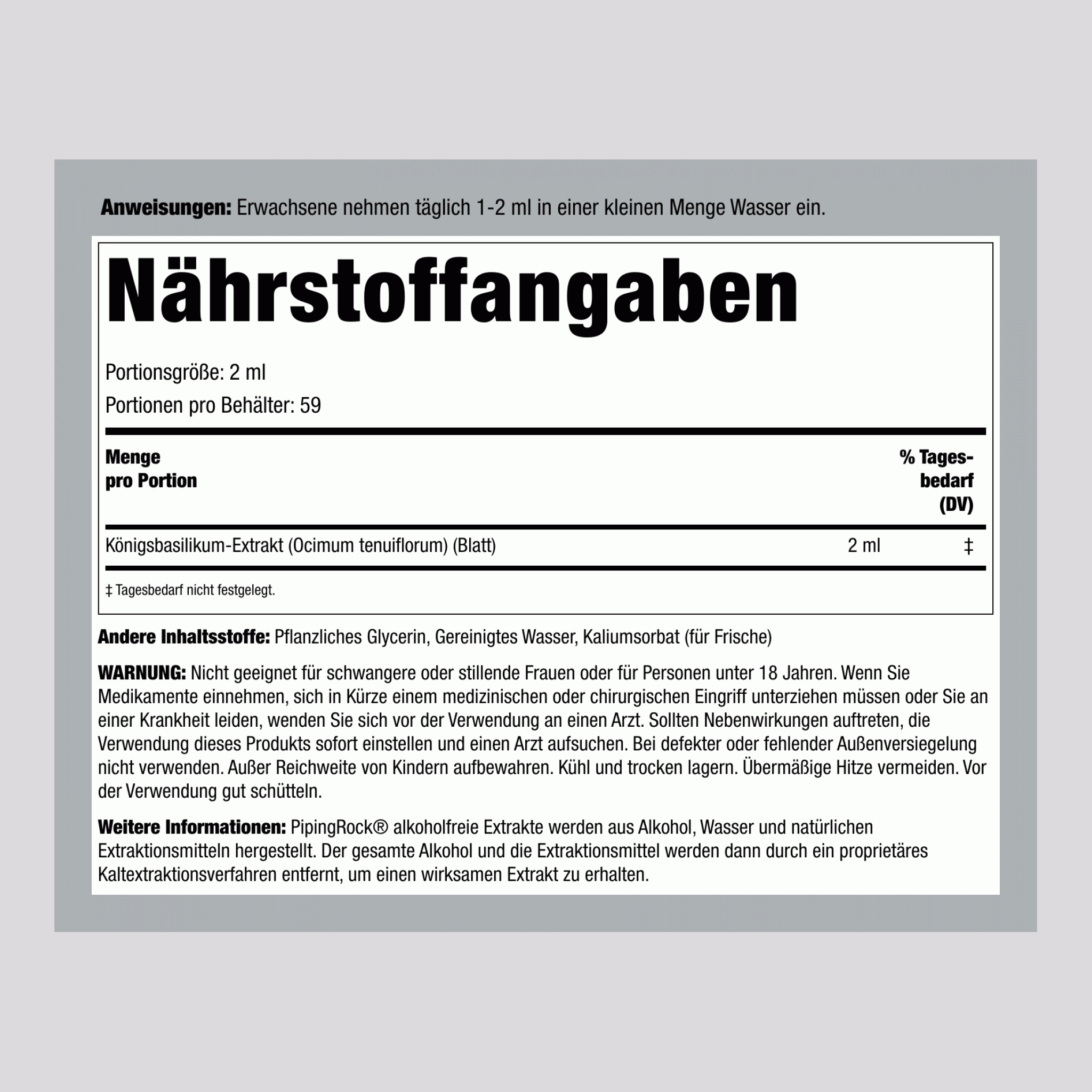 Könisgbasilikum Tulsi Flüssigextrakt alkoholfrei 4 fl oz 118 ml Tropfflasche   