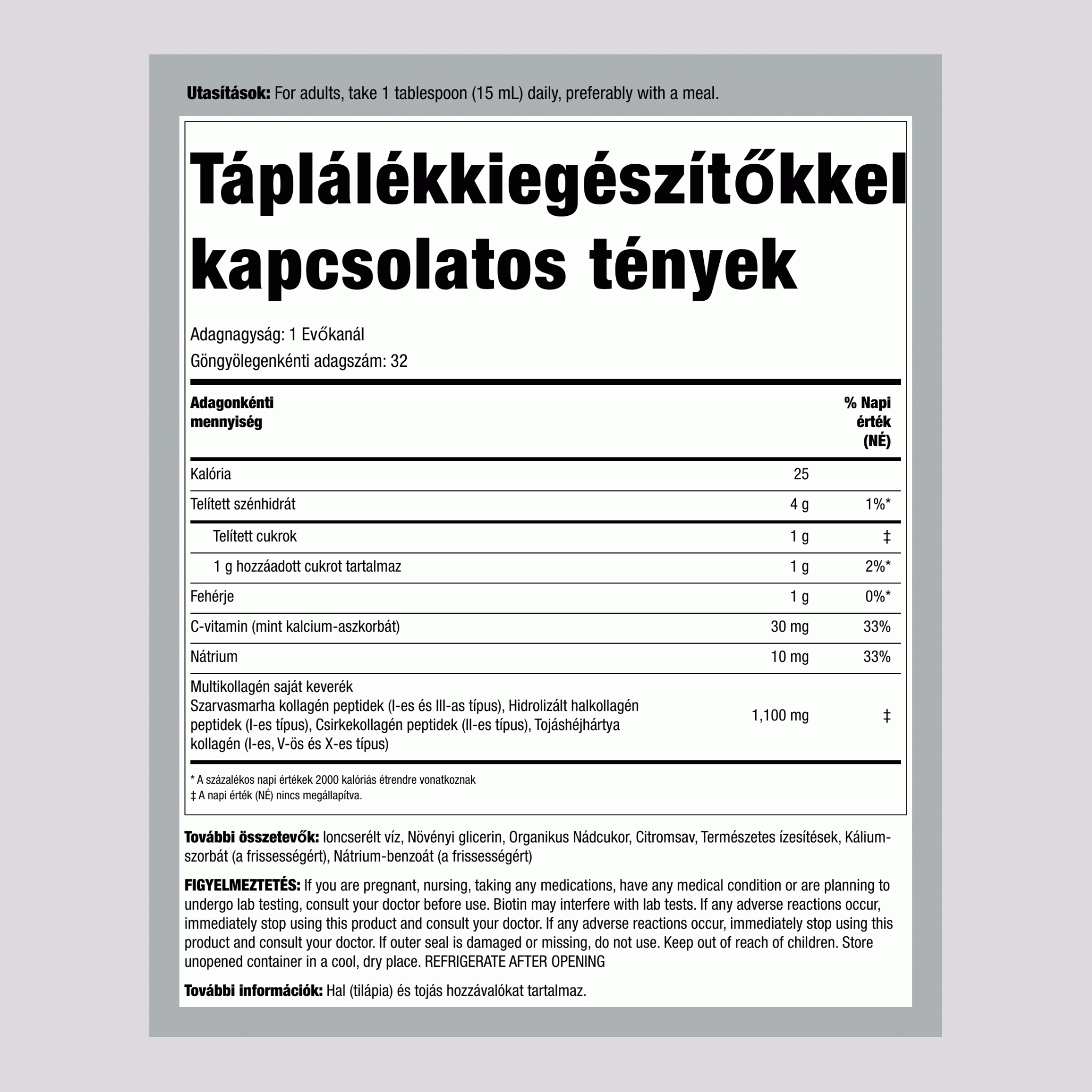 Multi Kollagén Folyadék (Ízletes Vegyes Gyümölcs), 1100 mg (adagonként), 16 fl oz (473 mL) Palack