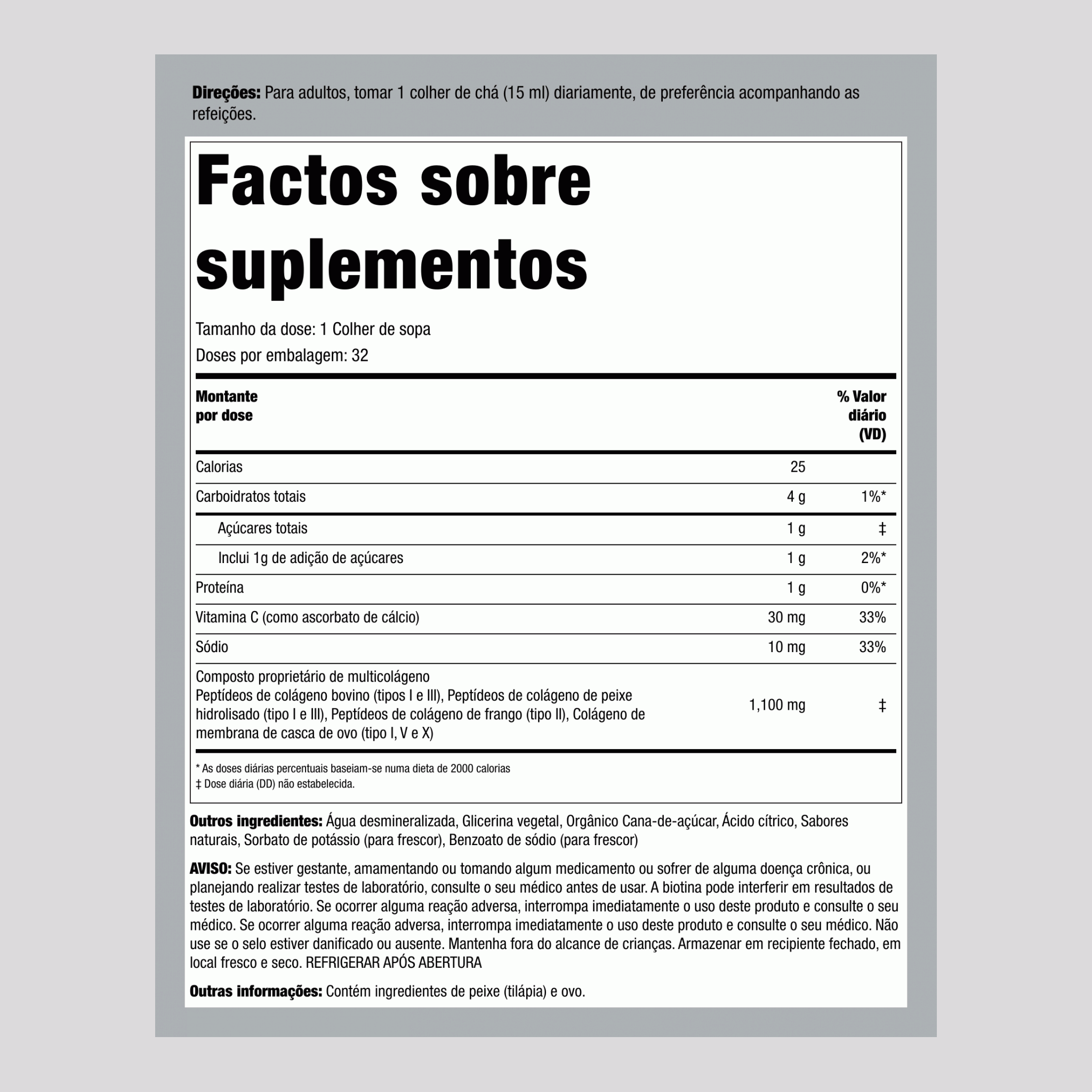 Líquido multi colágeno 16 fl oz 473 ml Frasco