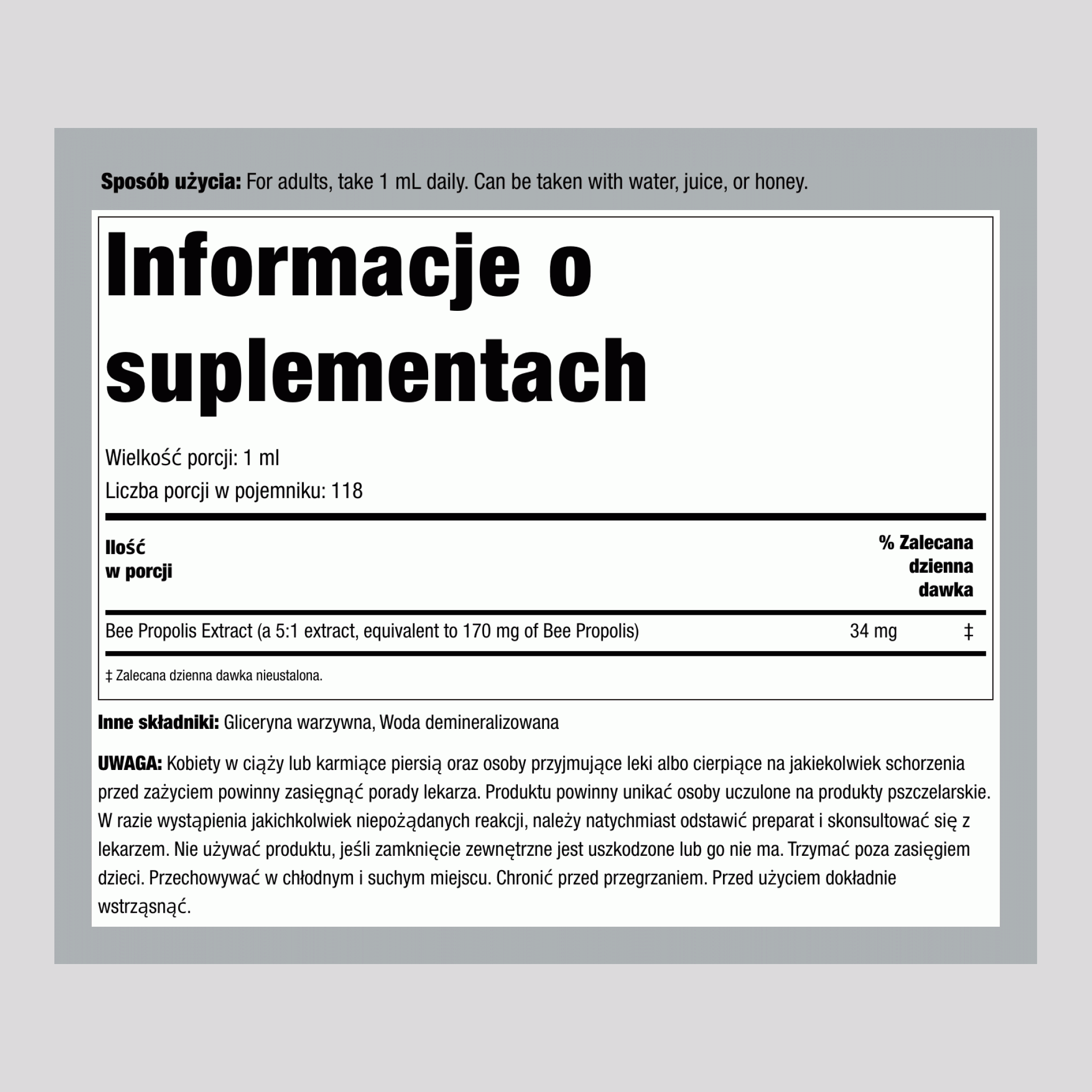 Bee Propolis, 4 fl oz (118 mL) Butelka z pipetą