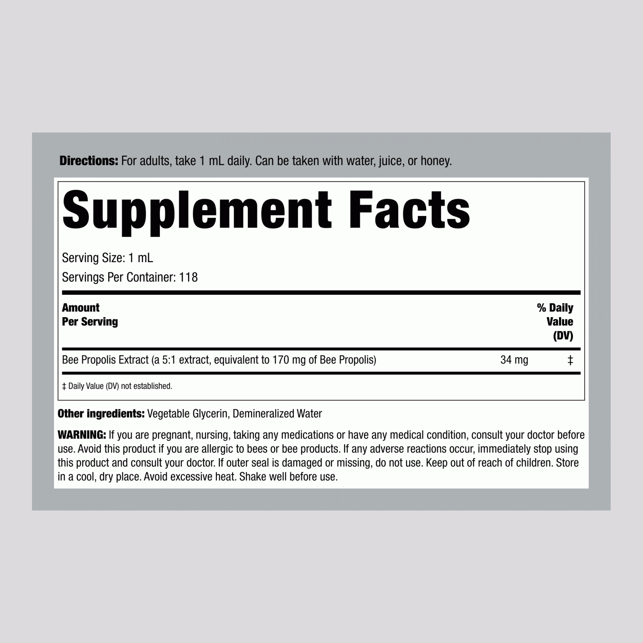 蜂膠，4 液盎司 (118 mL) 滴管瓶