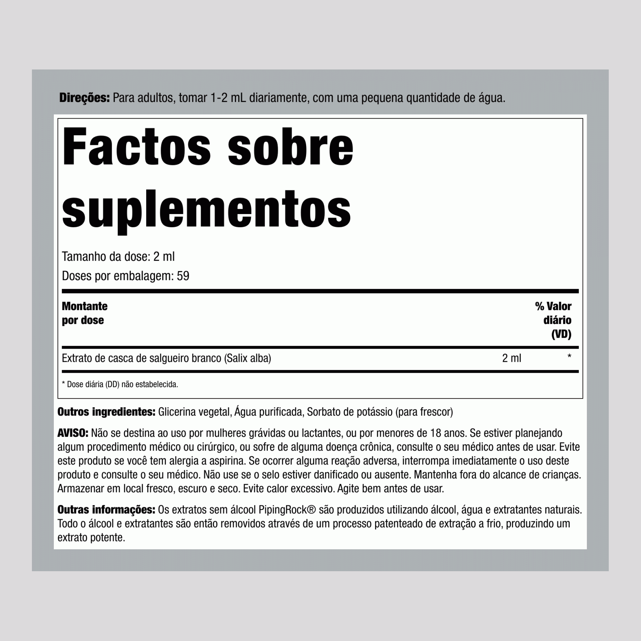 Extrato líquido de casca de vimeiro-branco sem álcool 4 fl oz 118 ml Frasco conta-gotas   